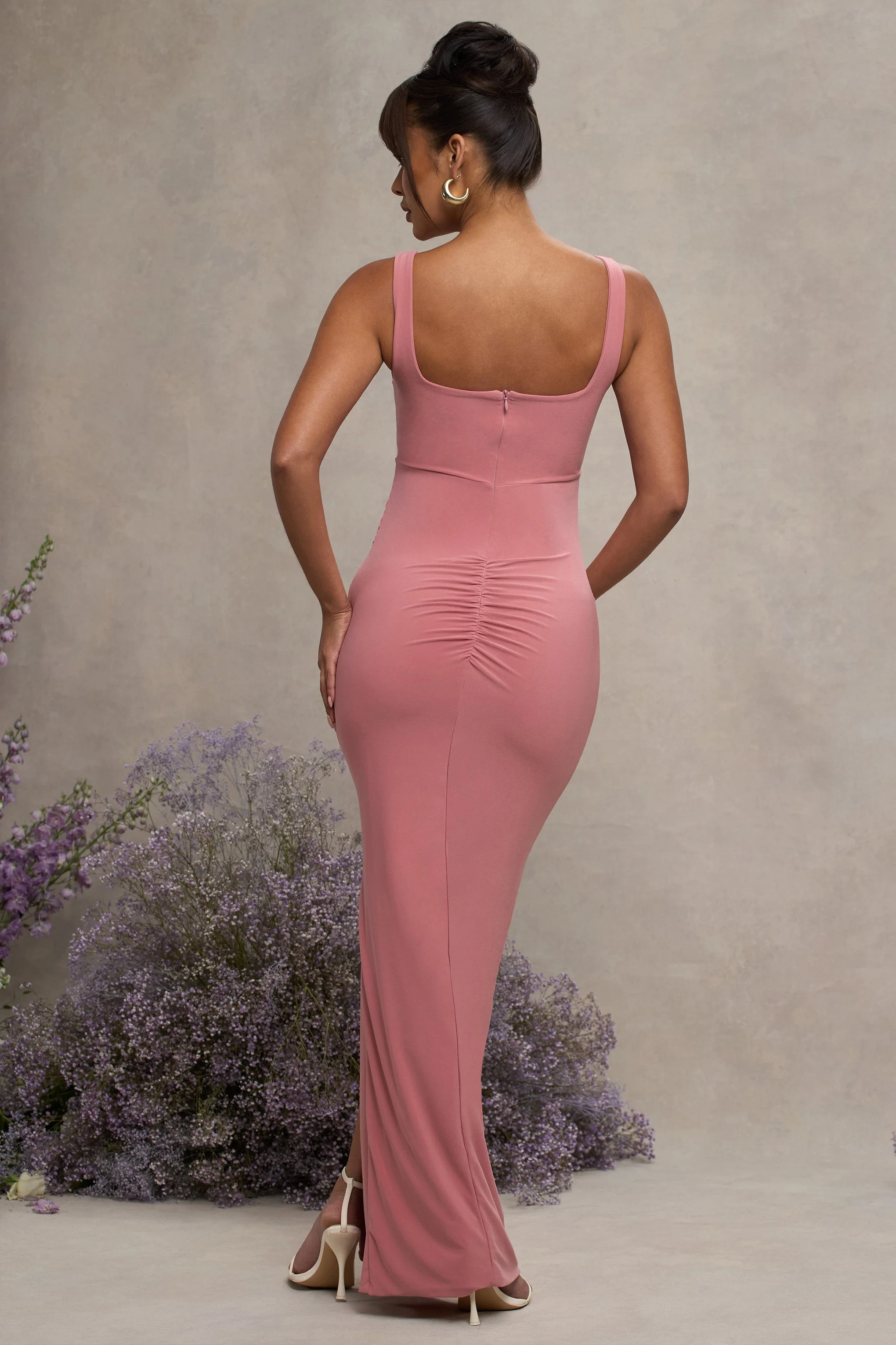 Avril | Blush Square Neck Maternity Maxi Dress with Split