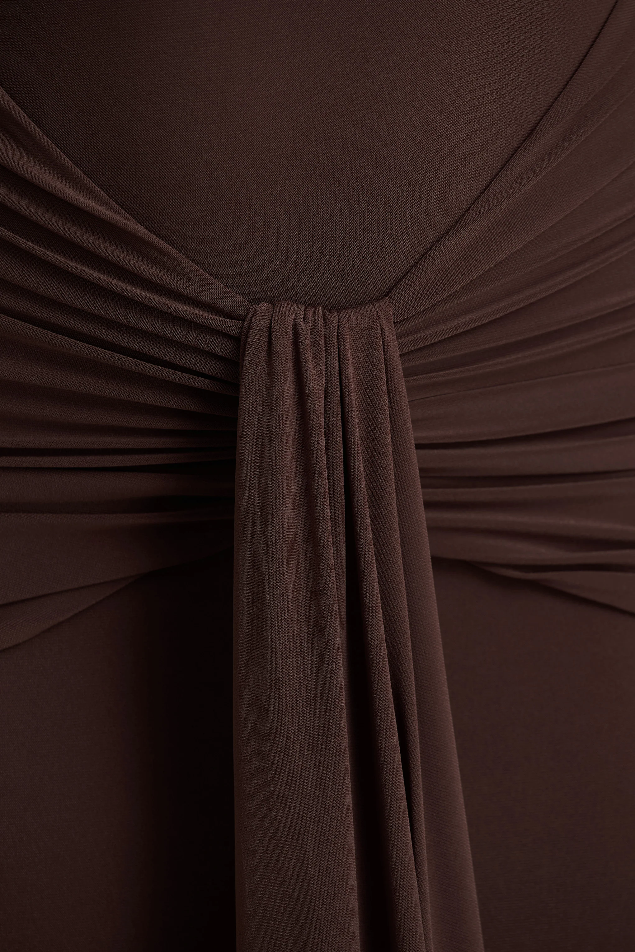 Saffie | Chocolate Extreme-Plunge Wrap Maxi Dress With Long-Sleeves And Ruched Detailing