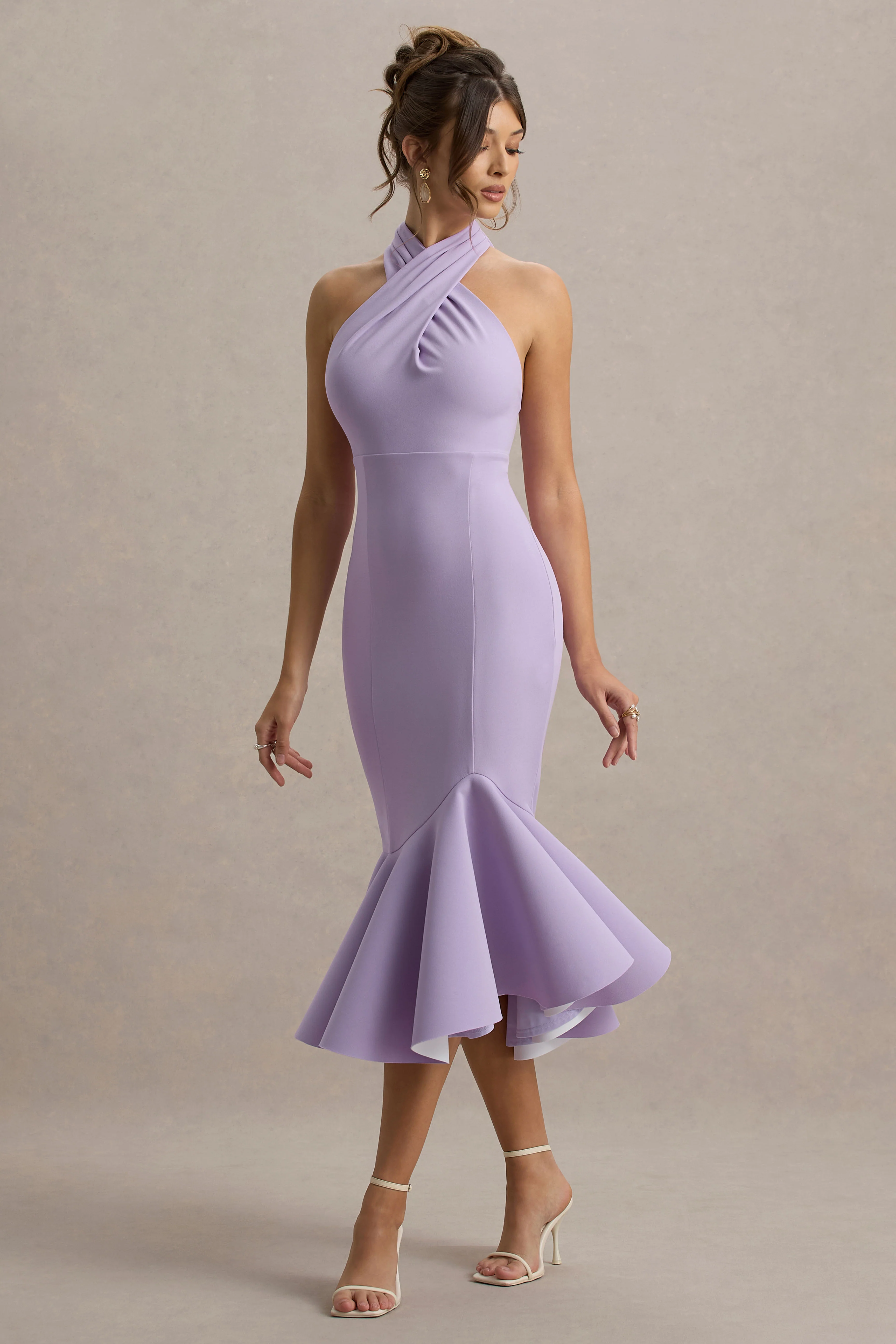 Valletta | Lilac Halter-Neck Ruffle-Trim Midi Dress