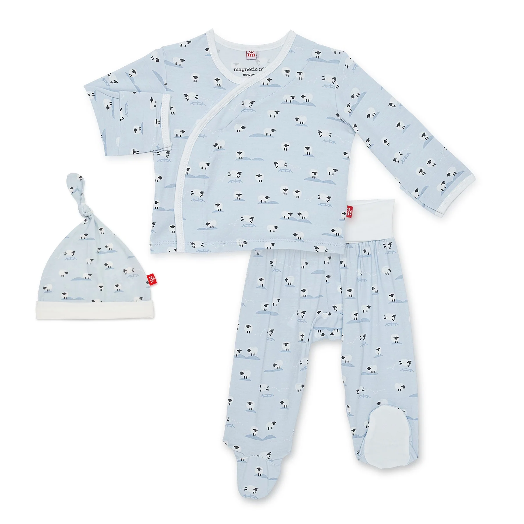 Baa Baa Blue Baby Modal Magnetic 3-Piece Kimono Set
