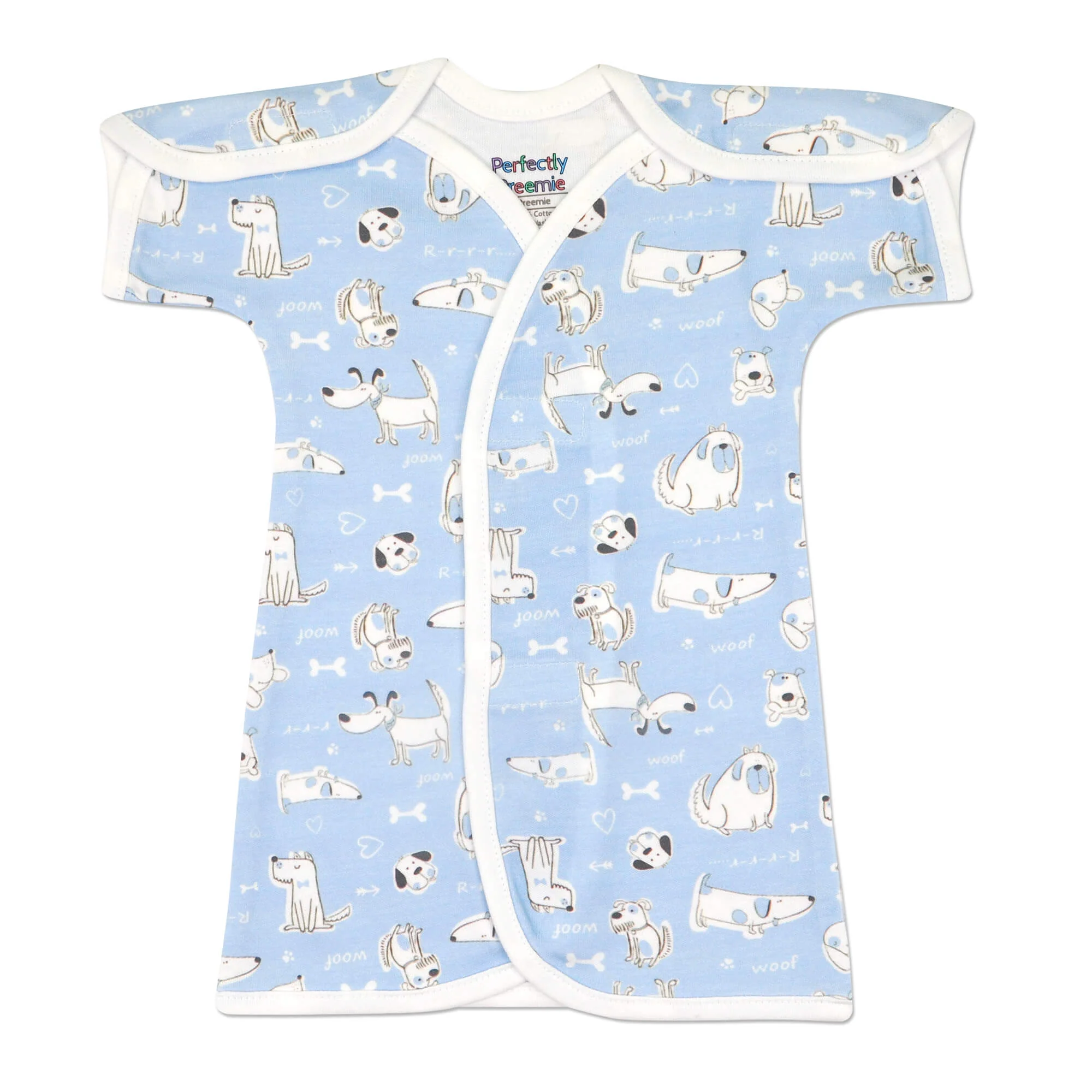 Puppy Love Blue Cotton NICU Gown