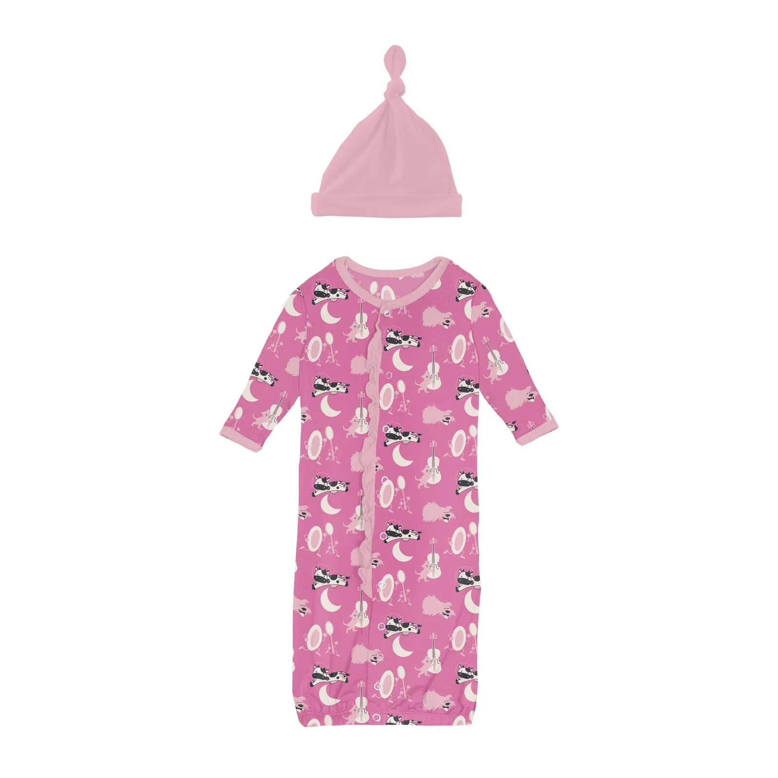 Pink Hey Diddle Diddle Layette Gown Converter & Knot Hat Set