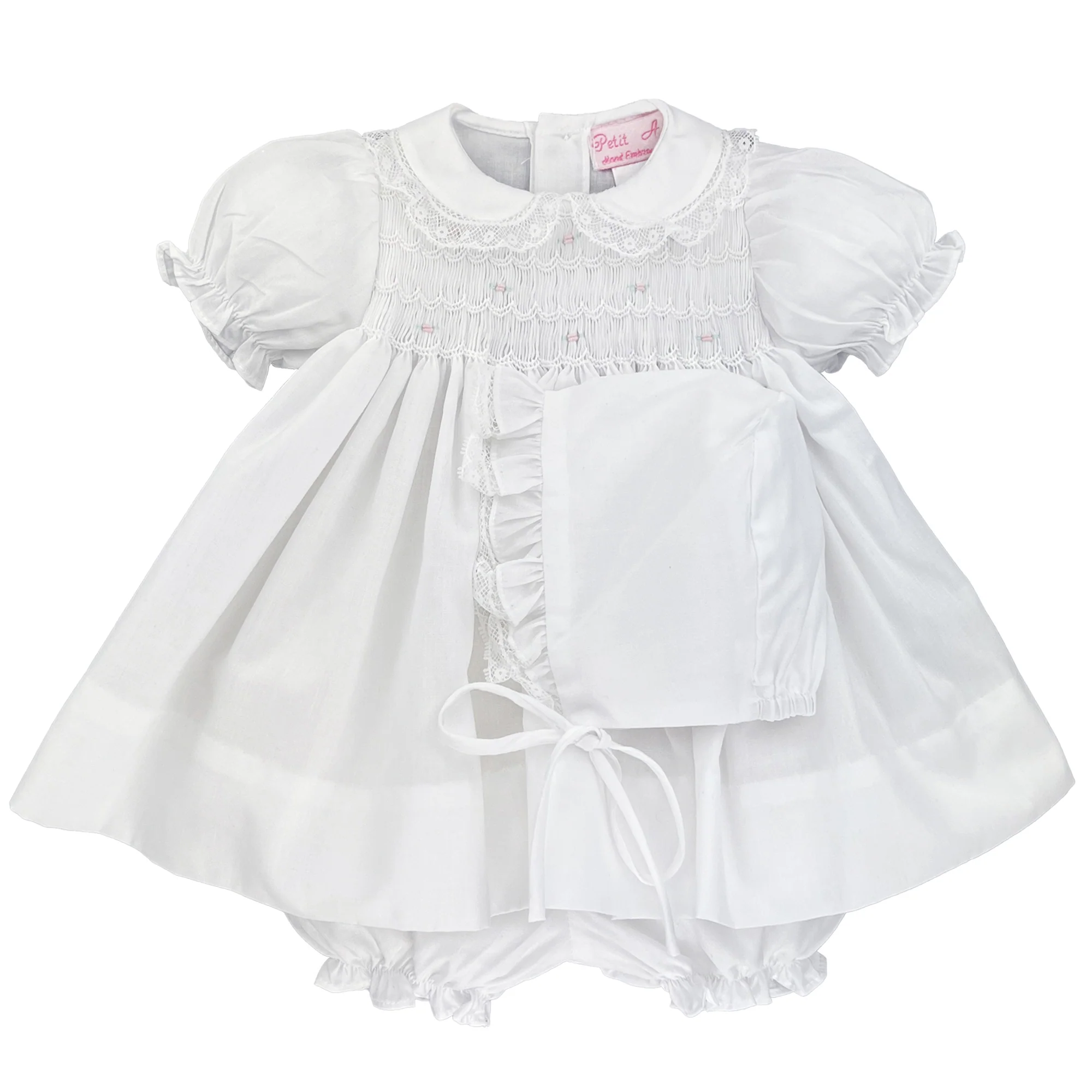 White Smocked Dress & Bonnet Set