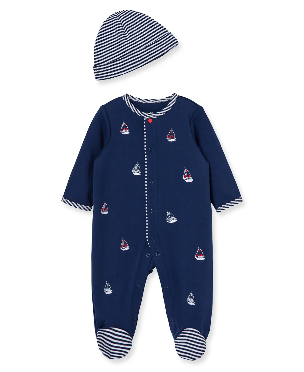 Sailboats Snap Footie & Hat Set