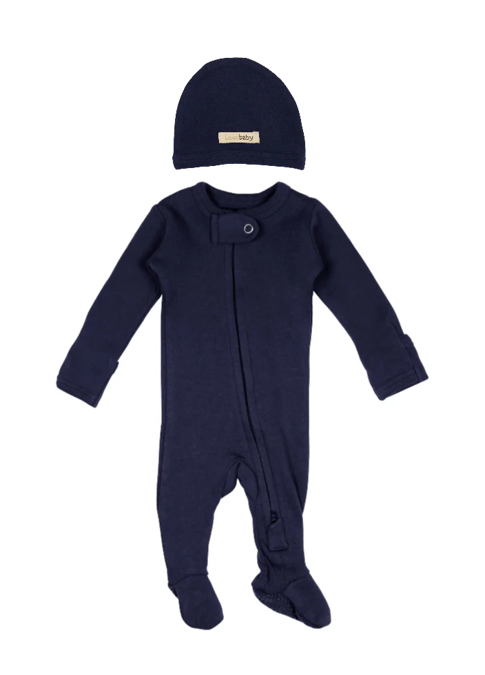 Navy Organic 2-Way Zipper Footie