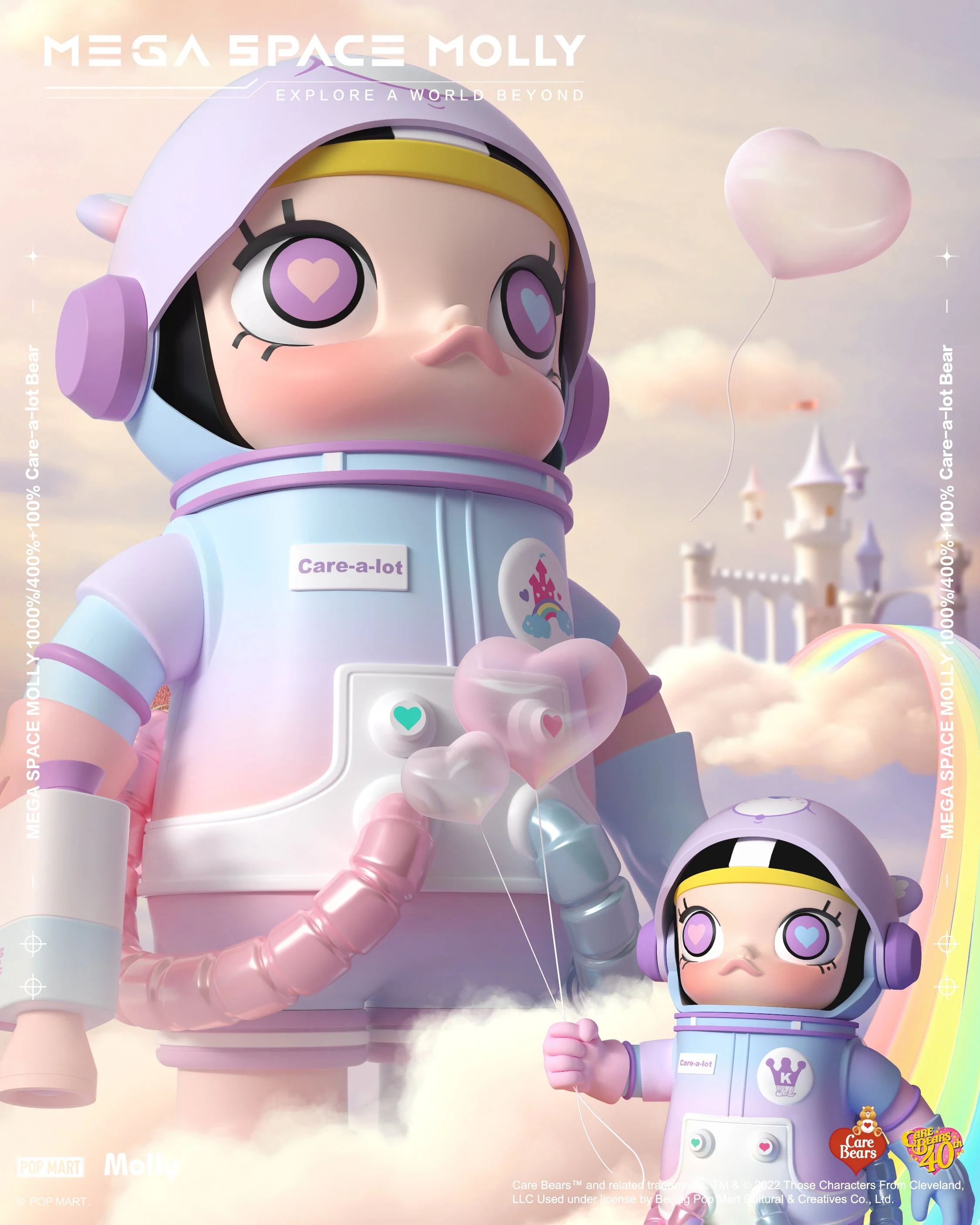 POP MART MEGA COLLECTION 400% + 100% SPACE MOLLY x Care Bears-Care-a-lot Bear