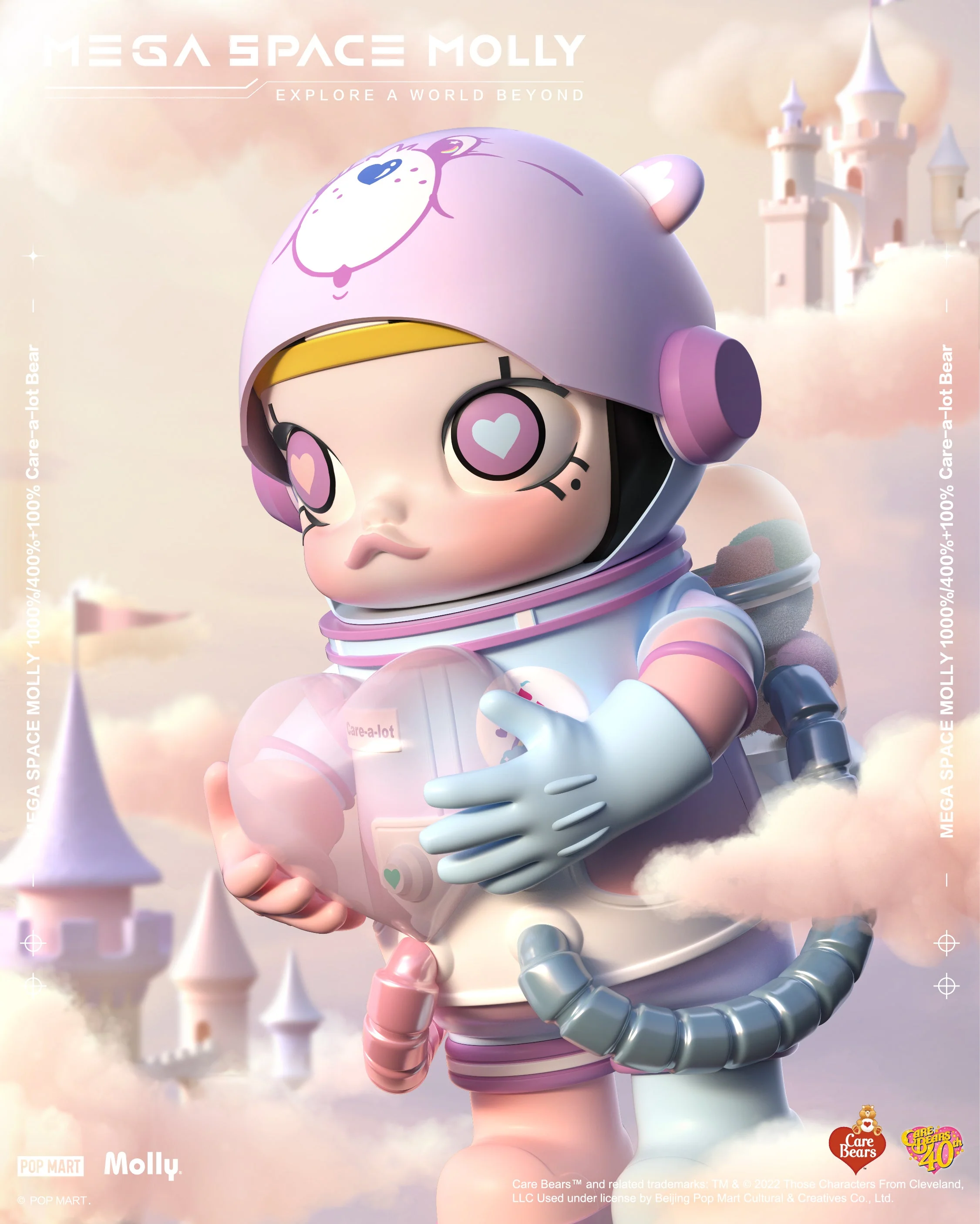 POP MART MEGA COLLECTION 400% + 100% SPACE MOLLY x Care Bears-Care-a-lot Bear