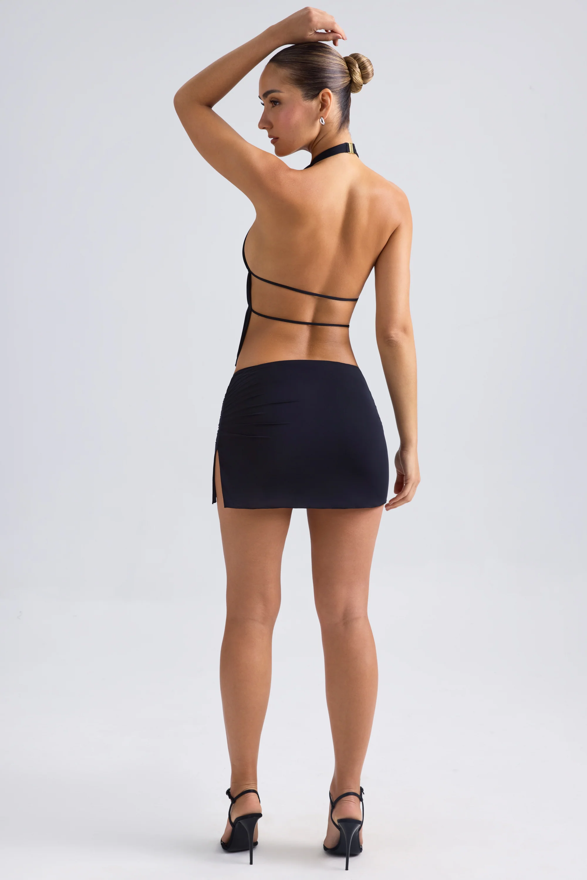 Draped A-Line Mini Skirt in Black