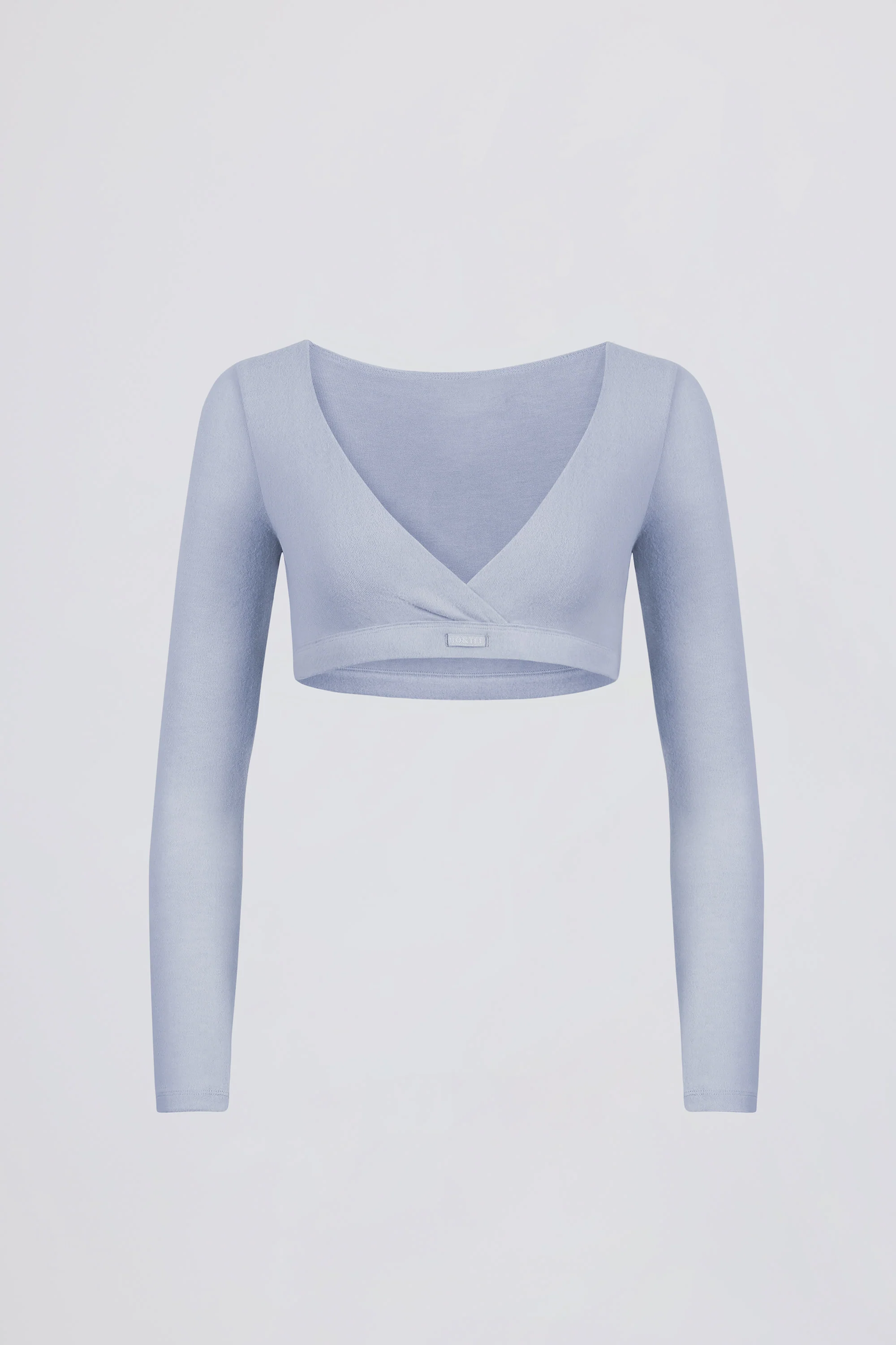 Brushed Jersey Wrap Crop Top in Soft Blue