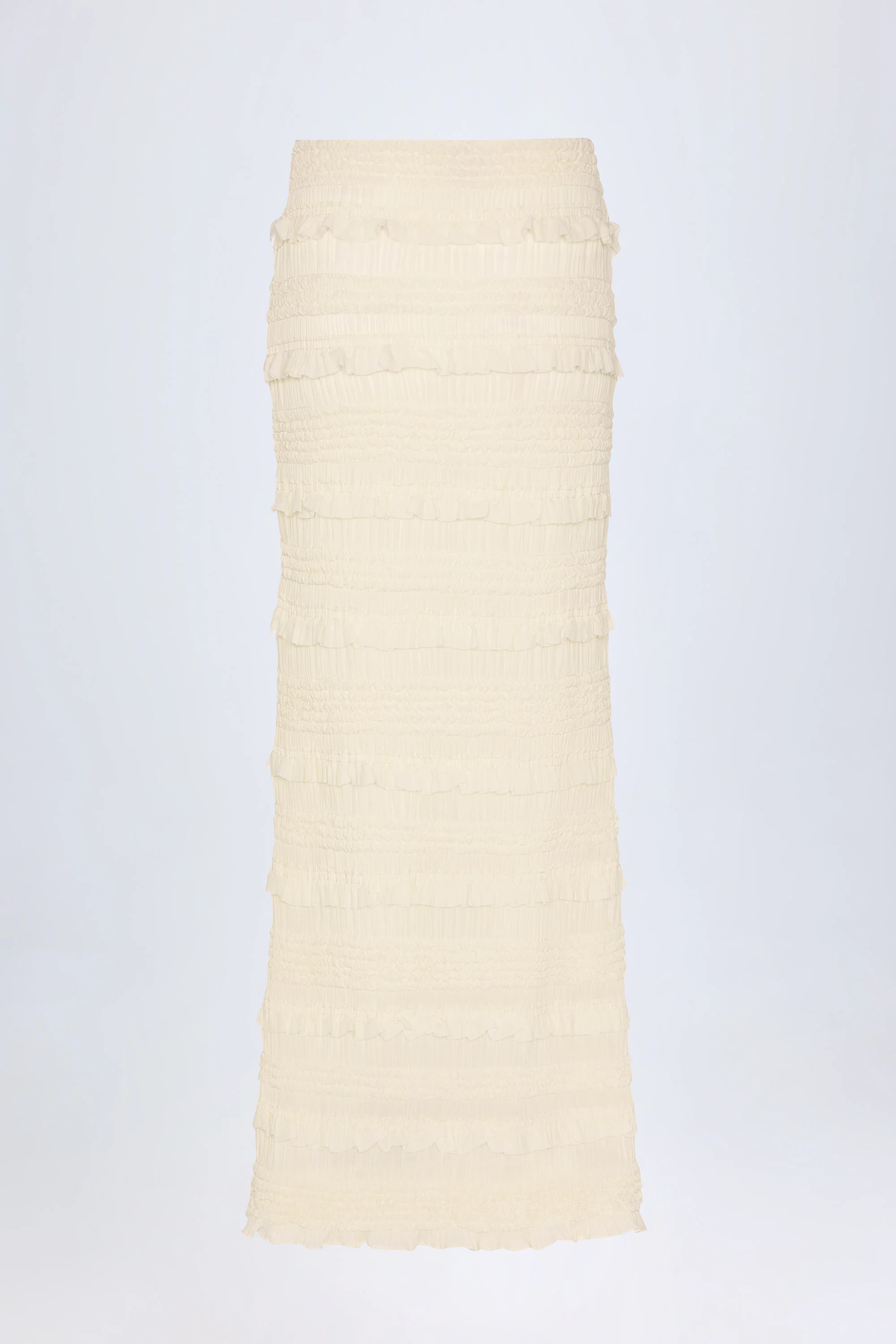 Ruffled Mid-Rise Maxi Skirt in Ivory