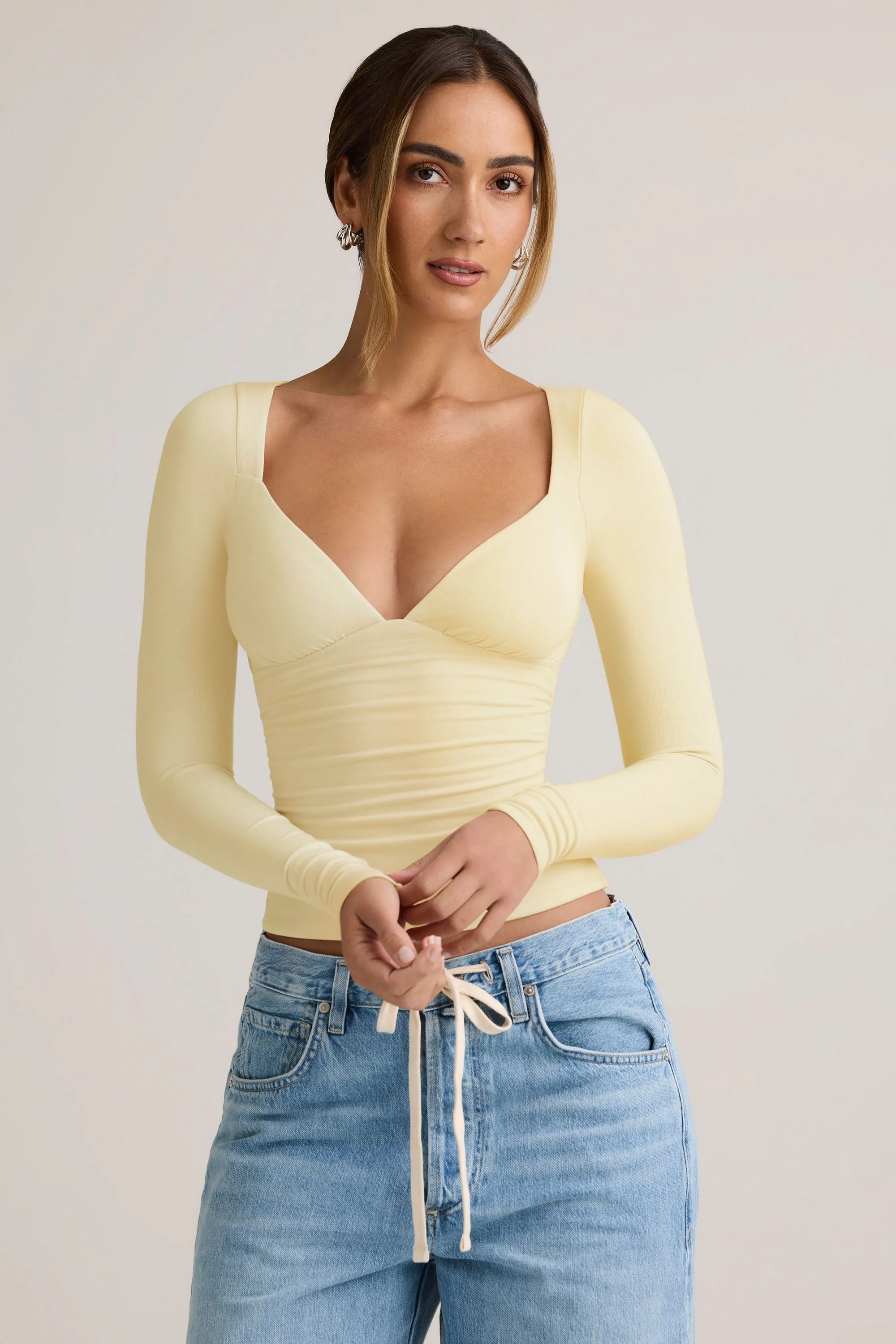 Modal Ruched Long-Sleeve Top in Buttercream Yellow