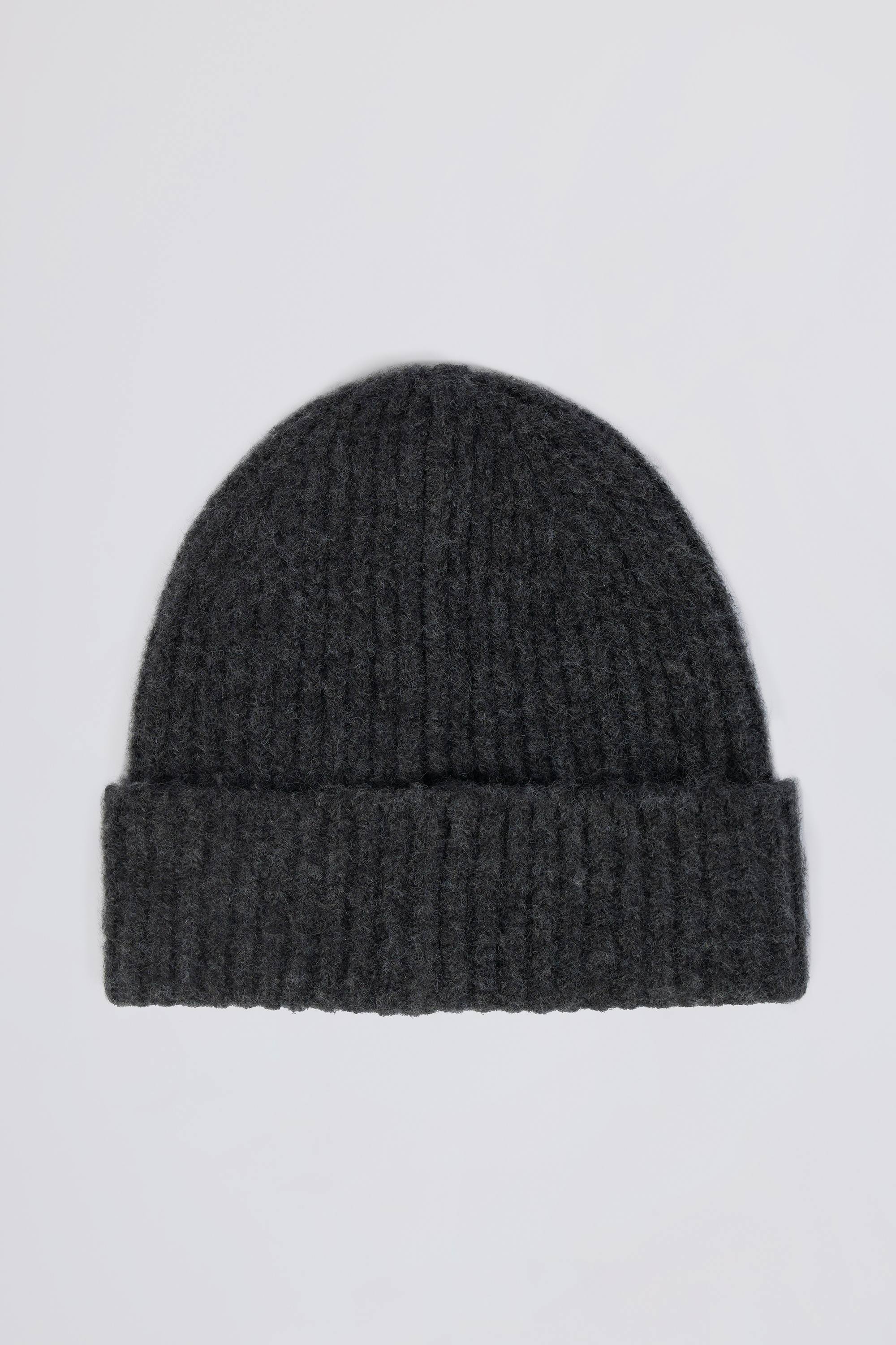 Knit Beanie Hat in Charcoal Marl