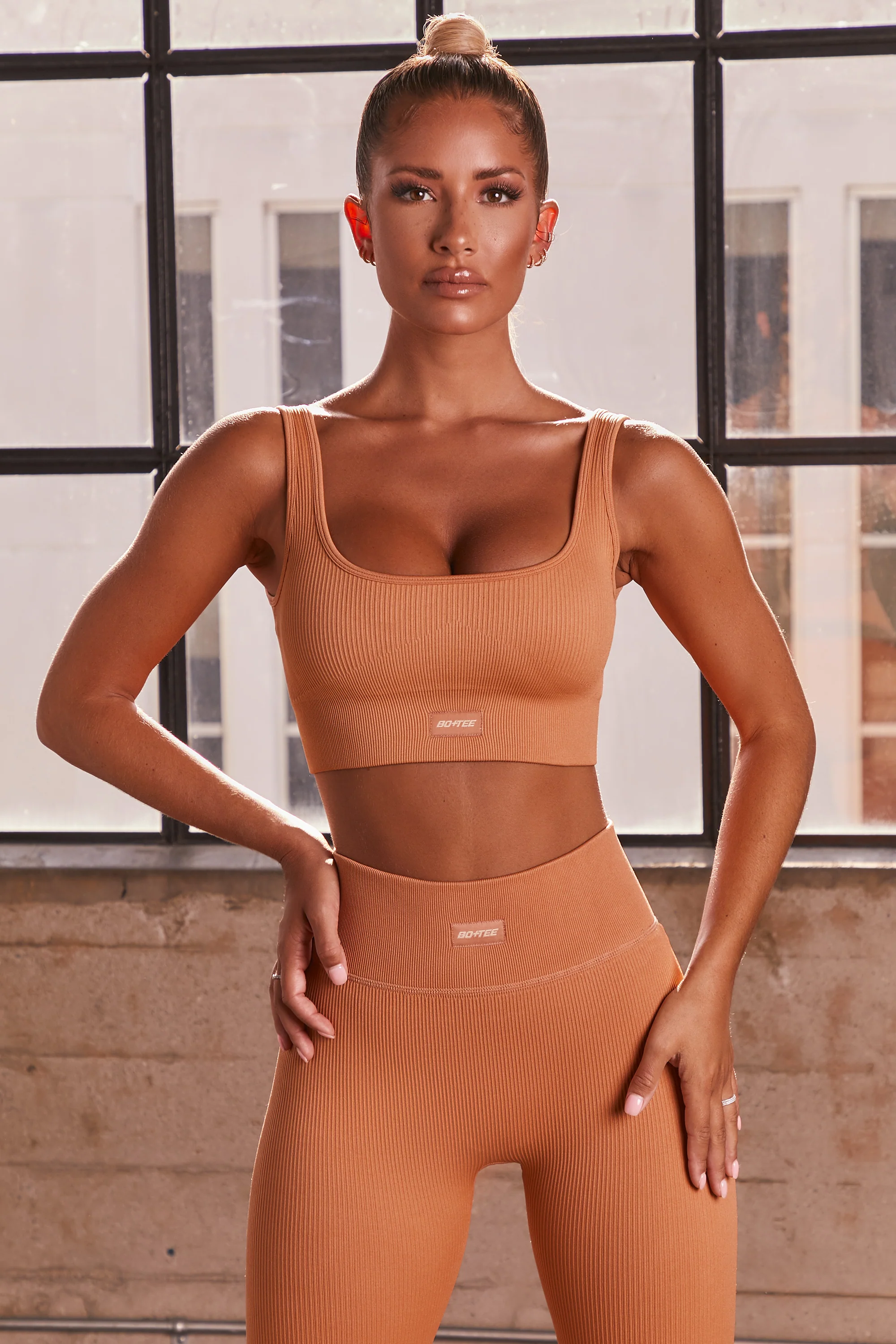 Ribbed Full Length Leggings in Caramel