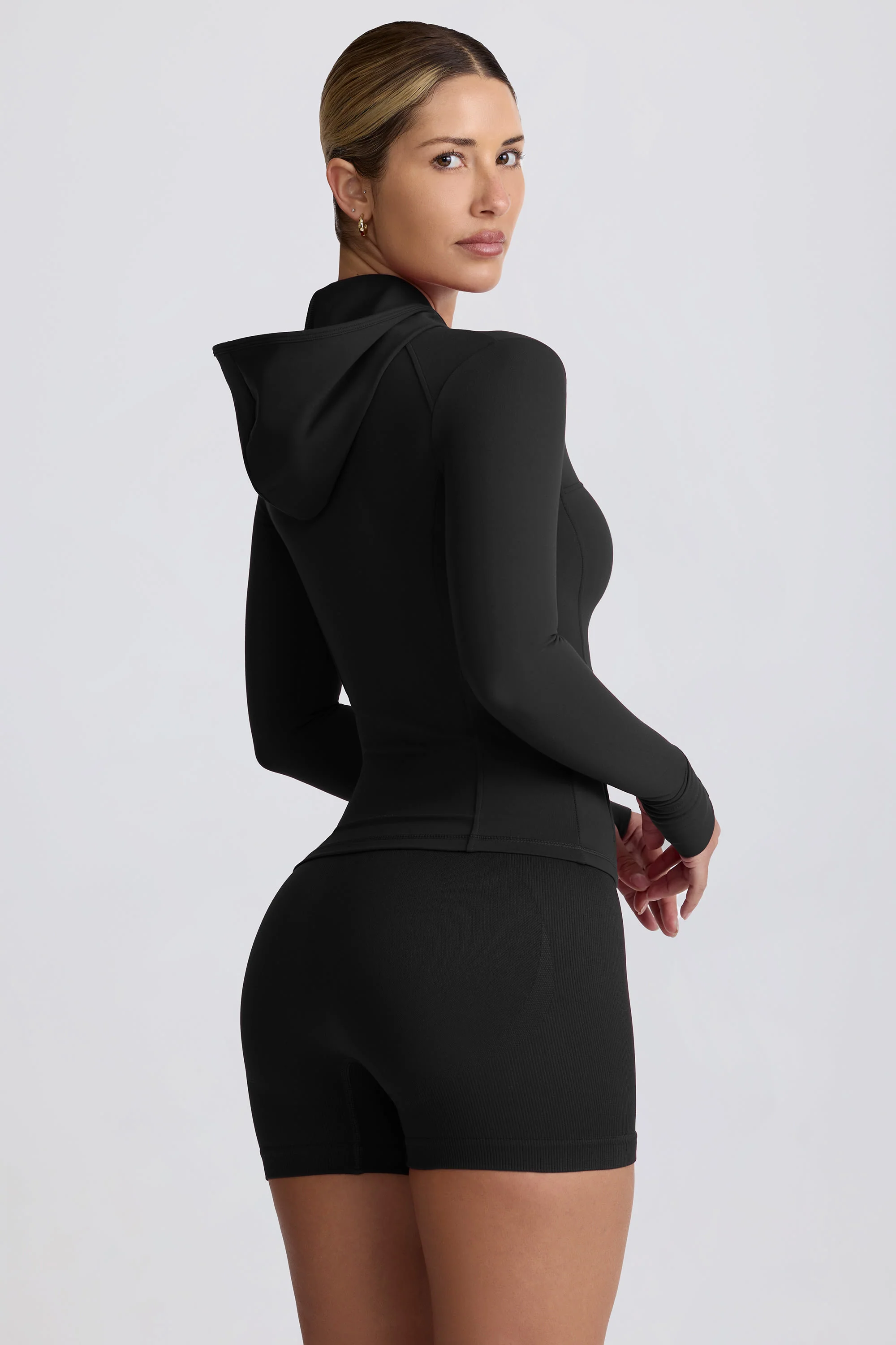 Soft Active Hooded Mid-Layer Jacket in Black