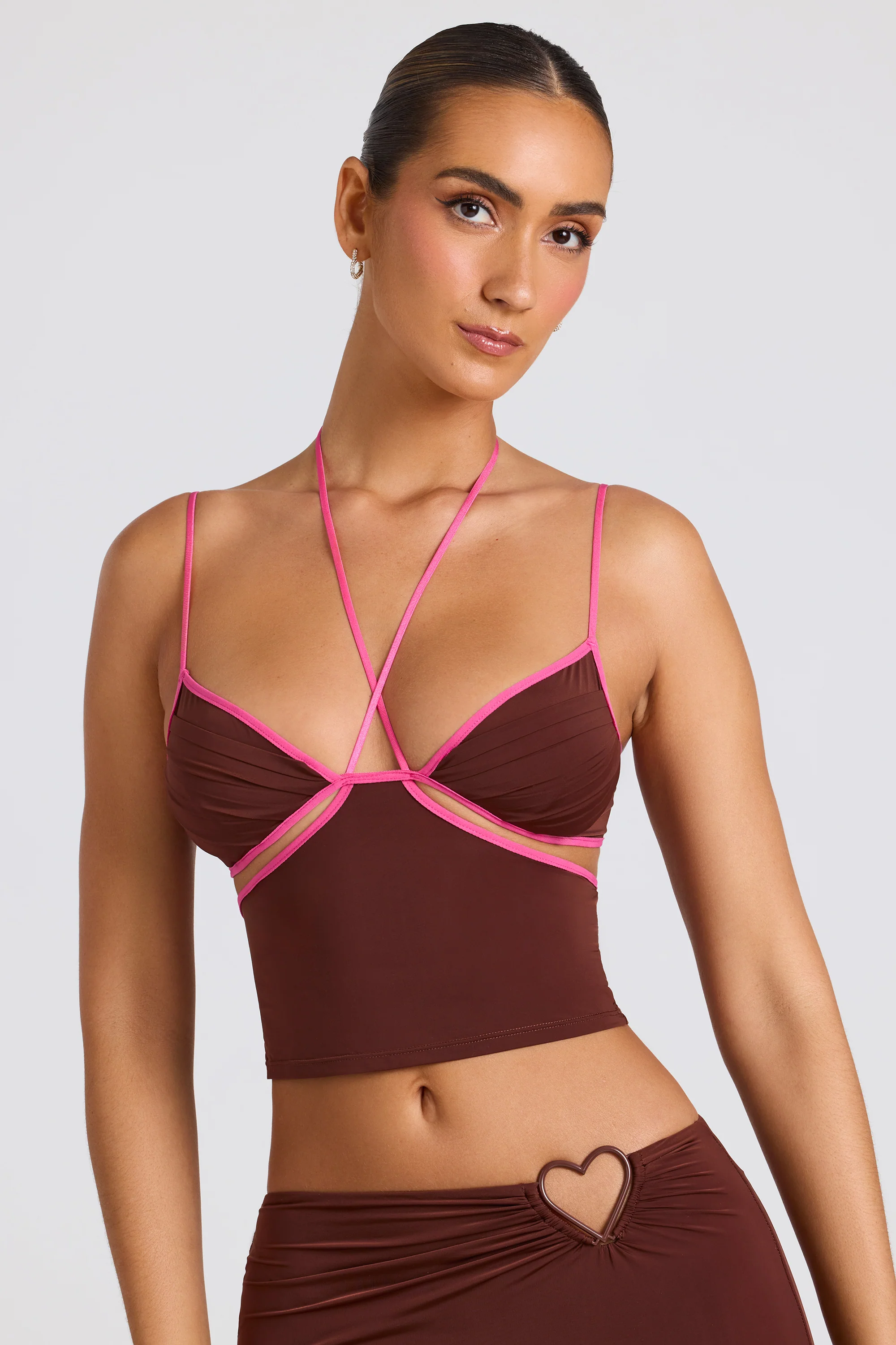 Contrast Binding Cami Top in Chocolate Brown