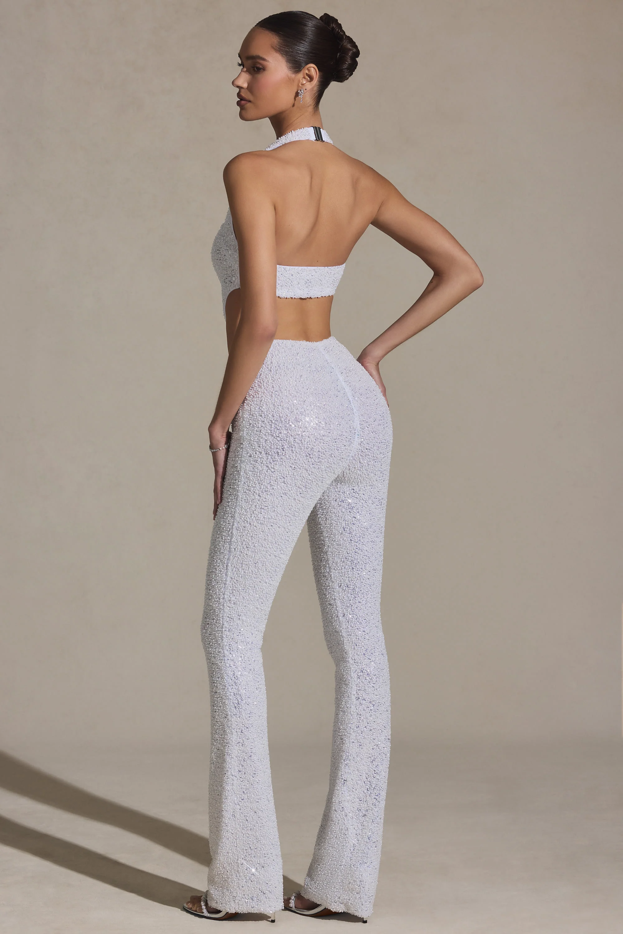 Embellished Cut-Out Jumpsuit in White