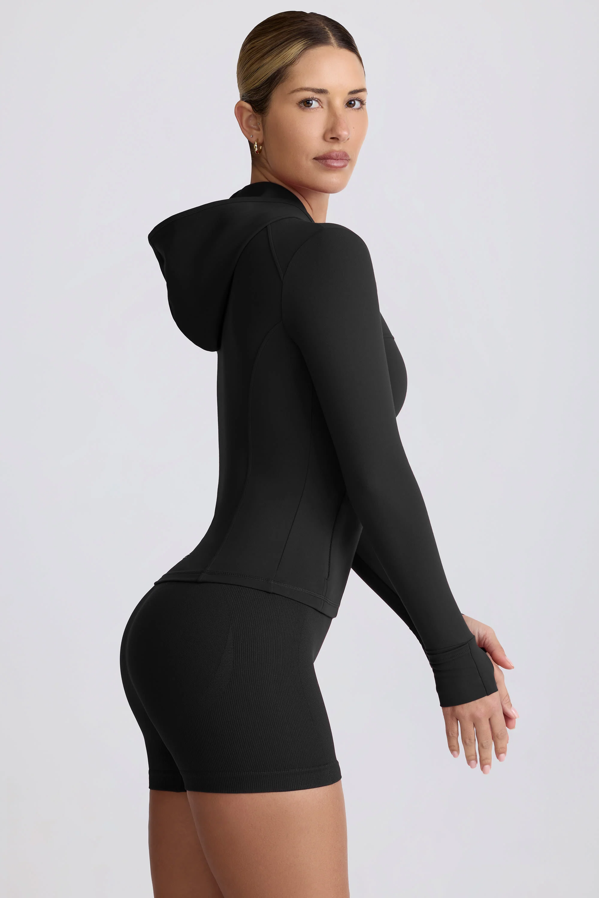 Soft Active Hooded Mid-Layer Jacket in Black