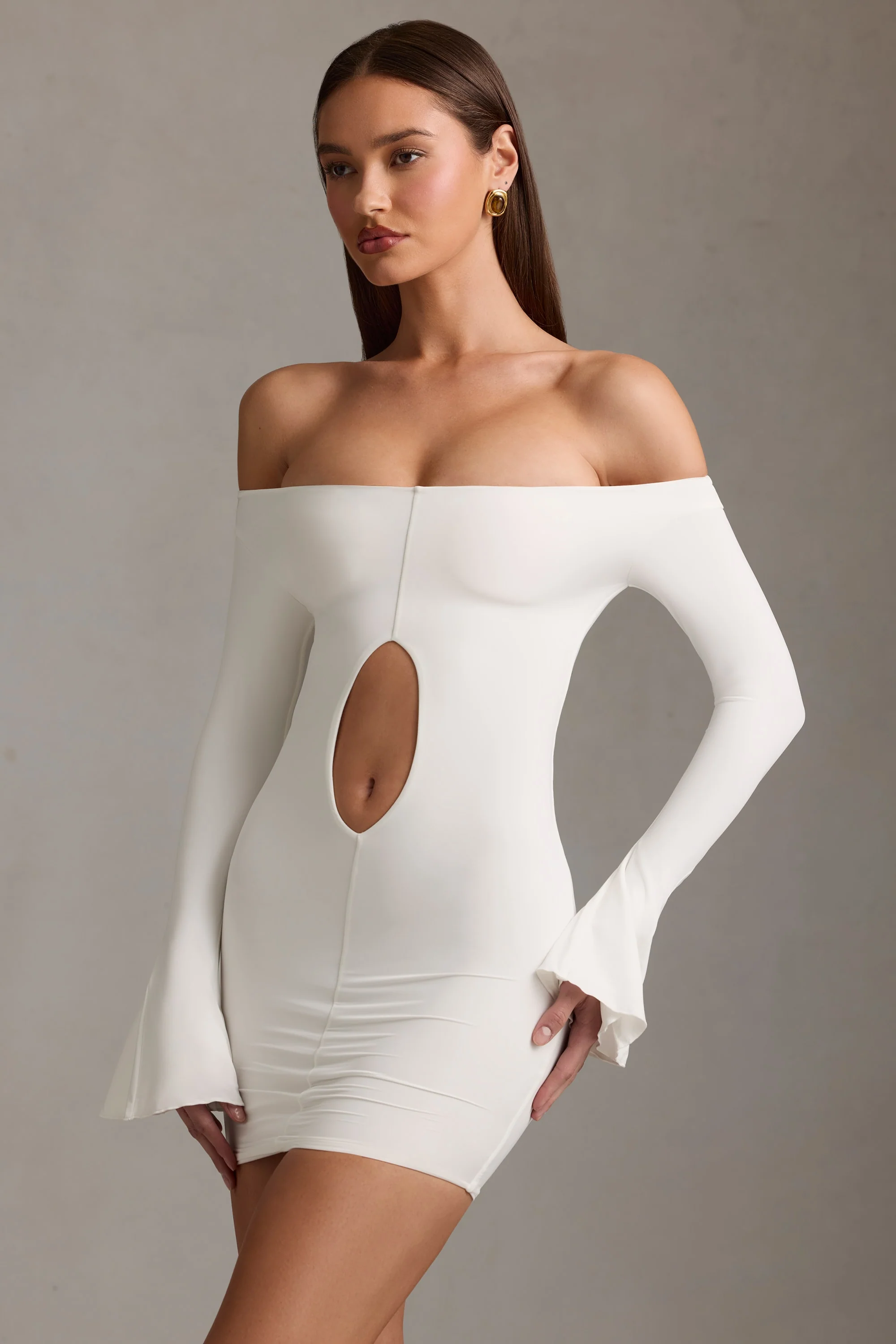 Off-Shoulder Cut-Out Mini Dress in White