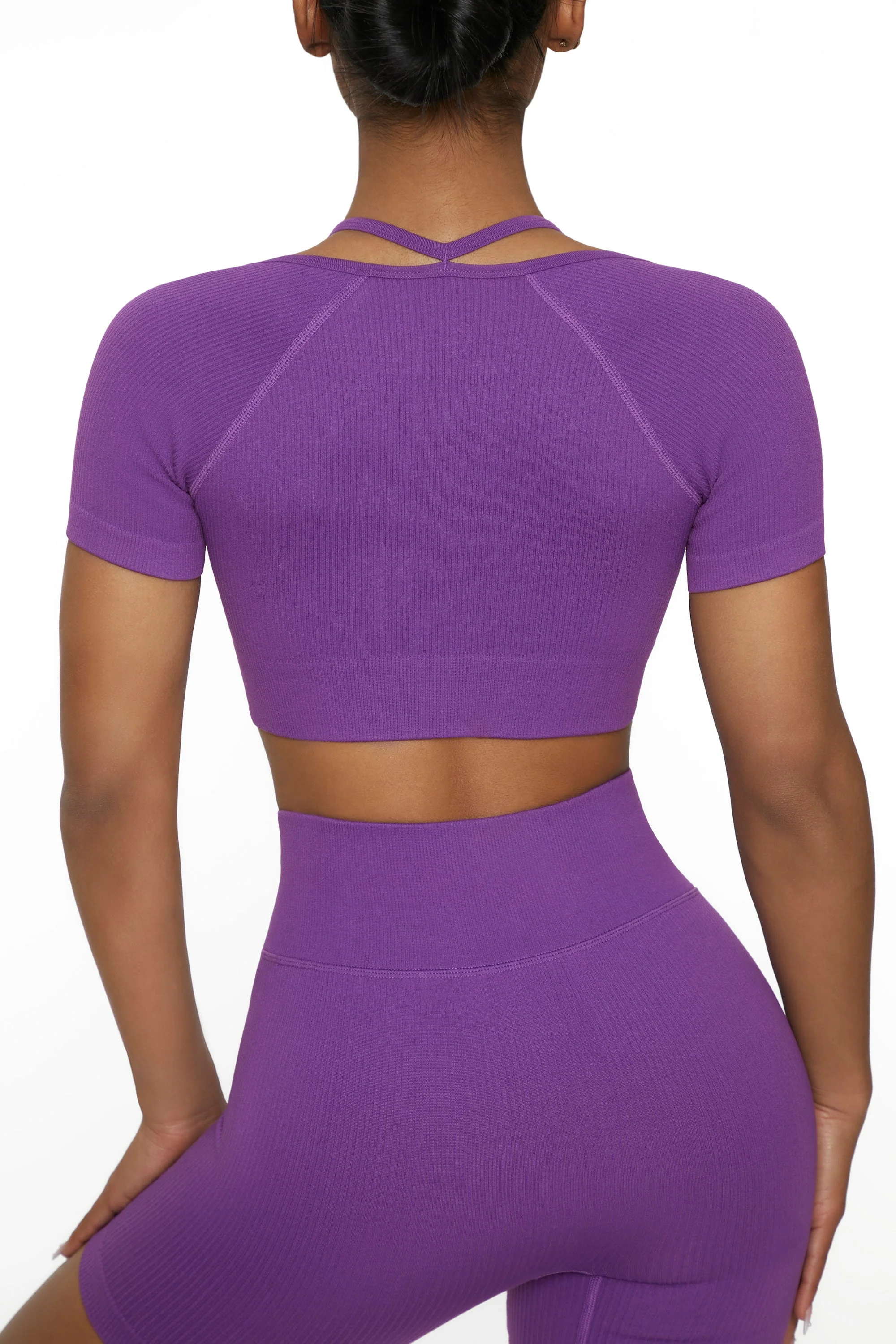Short Sleeve Crop Top in Purple
