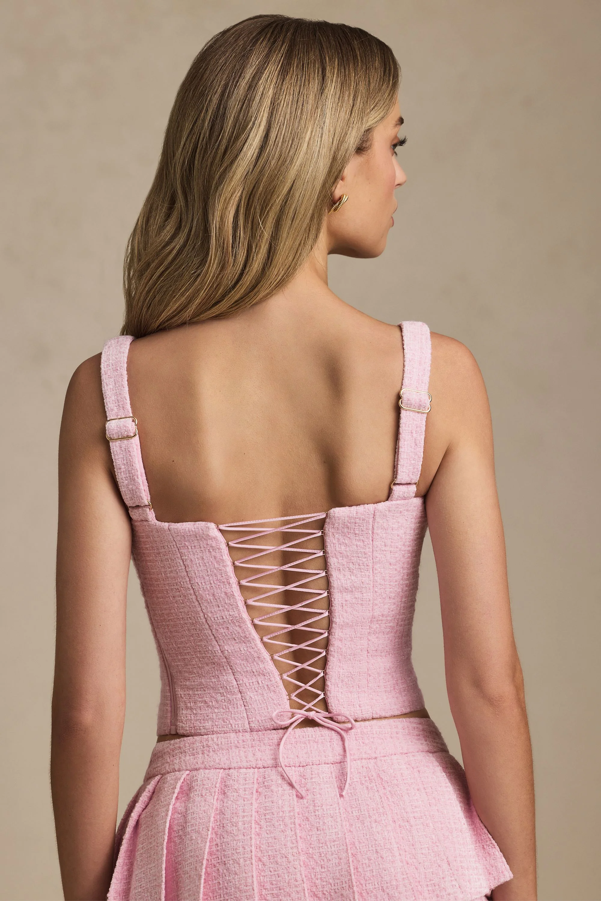 Lace-Up Corset Top in Soft Pink