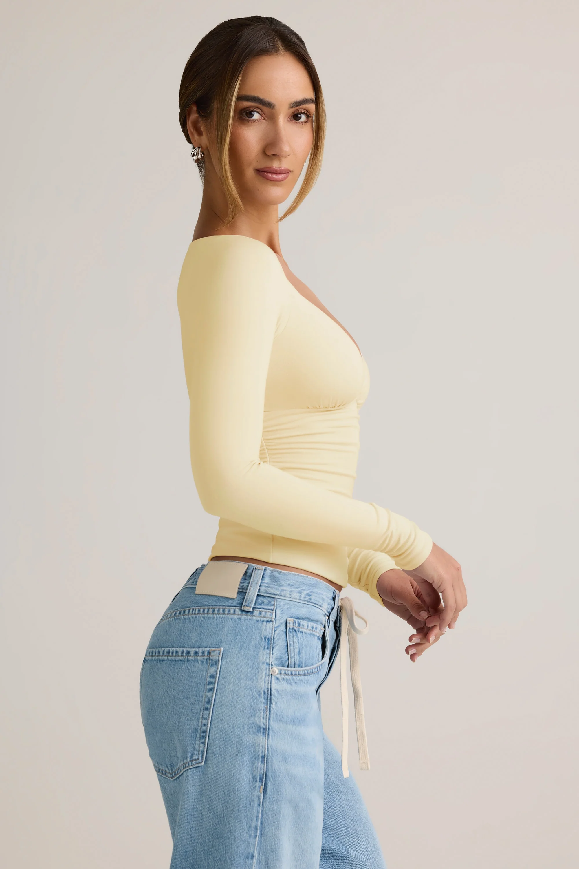 Modal Ruched Long-Sleeve Top in Buttercream Yellow