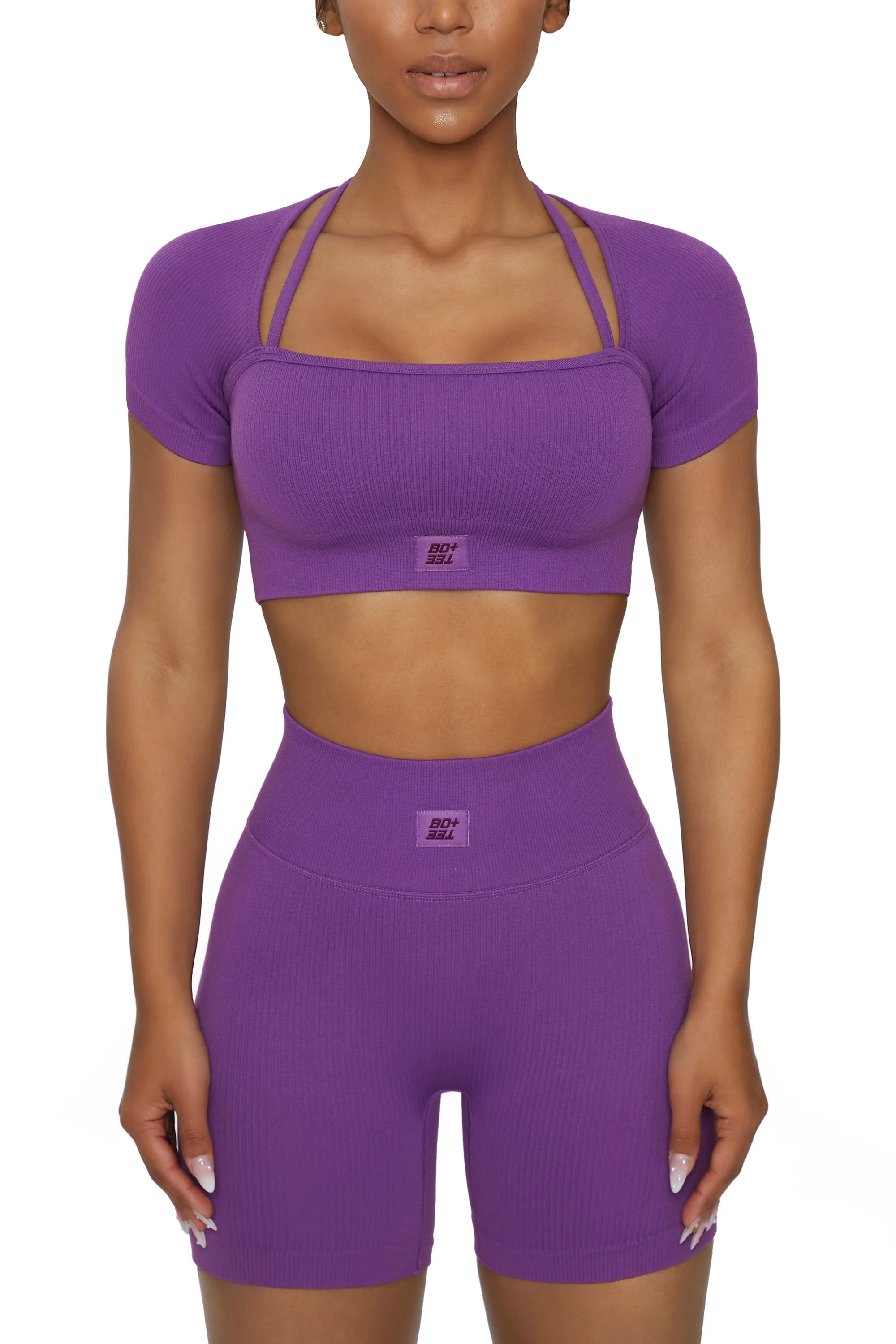 Short Sleeve Crop Top in Purple