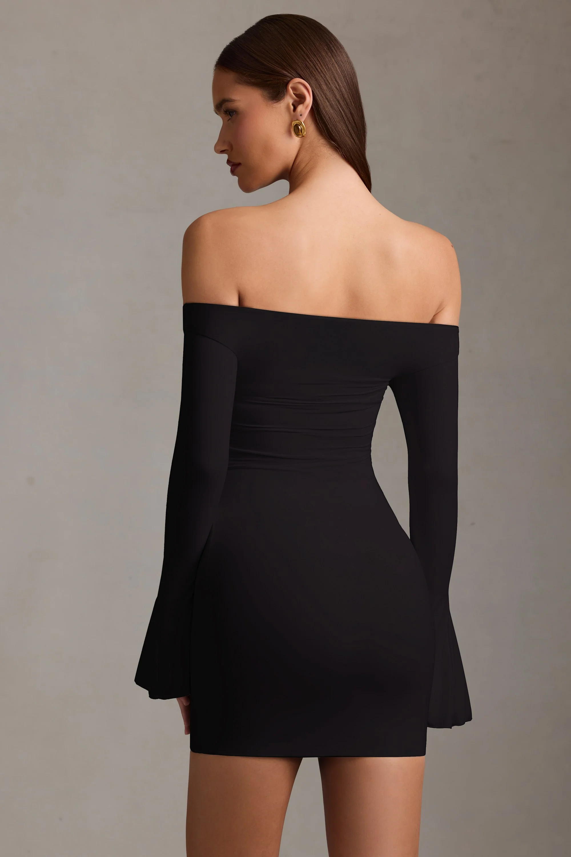 Off-Shoulder Cut-Out Mini Dress in Black