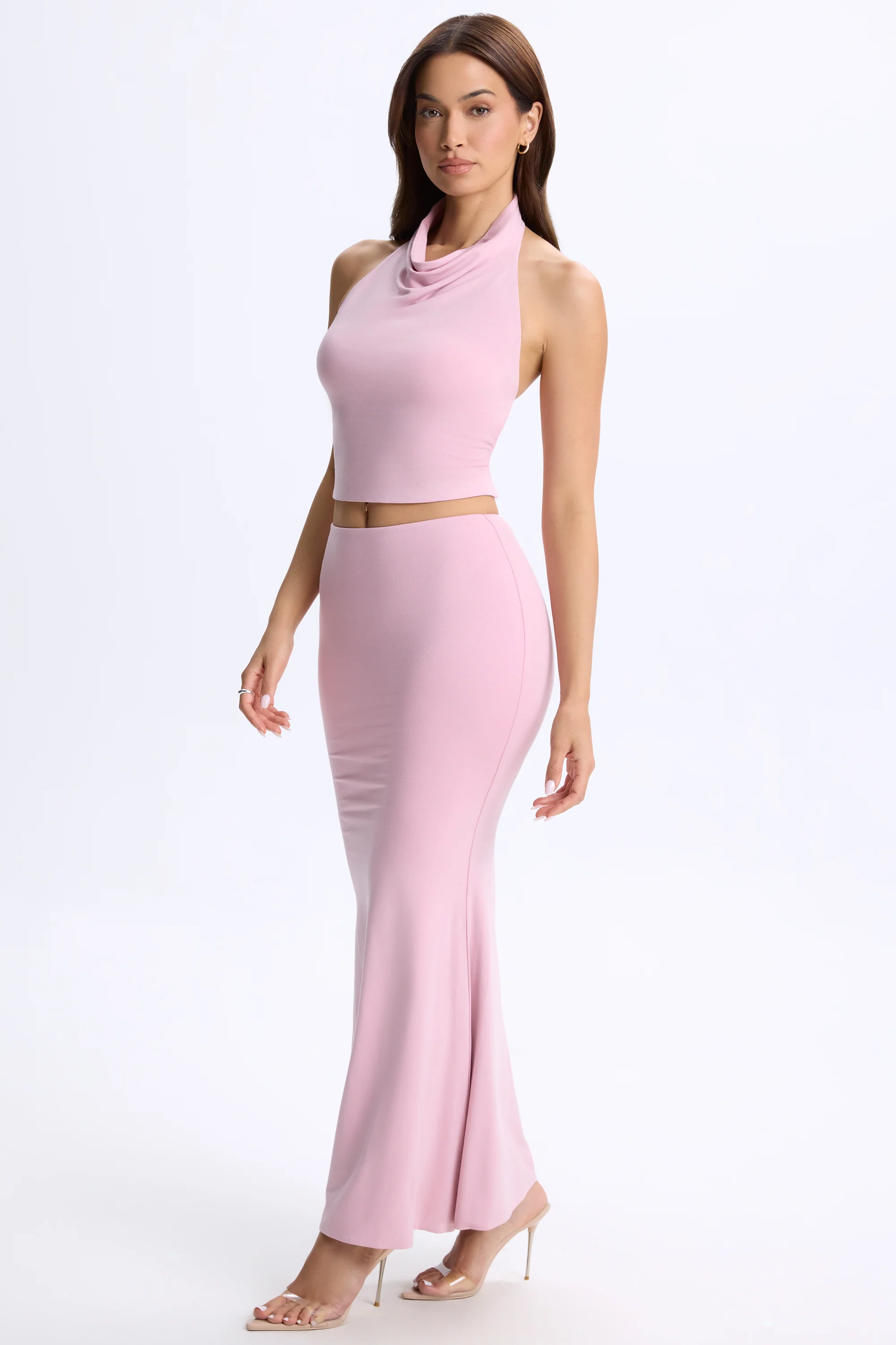 Low-Rise Maxi Skirt in Blush Pink