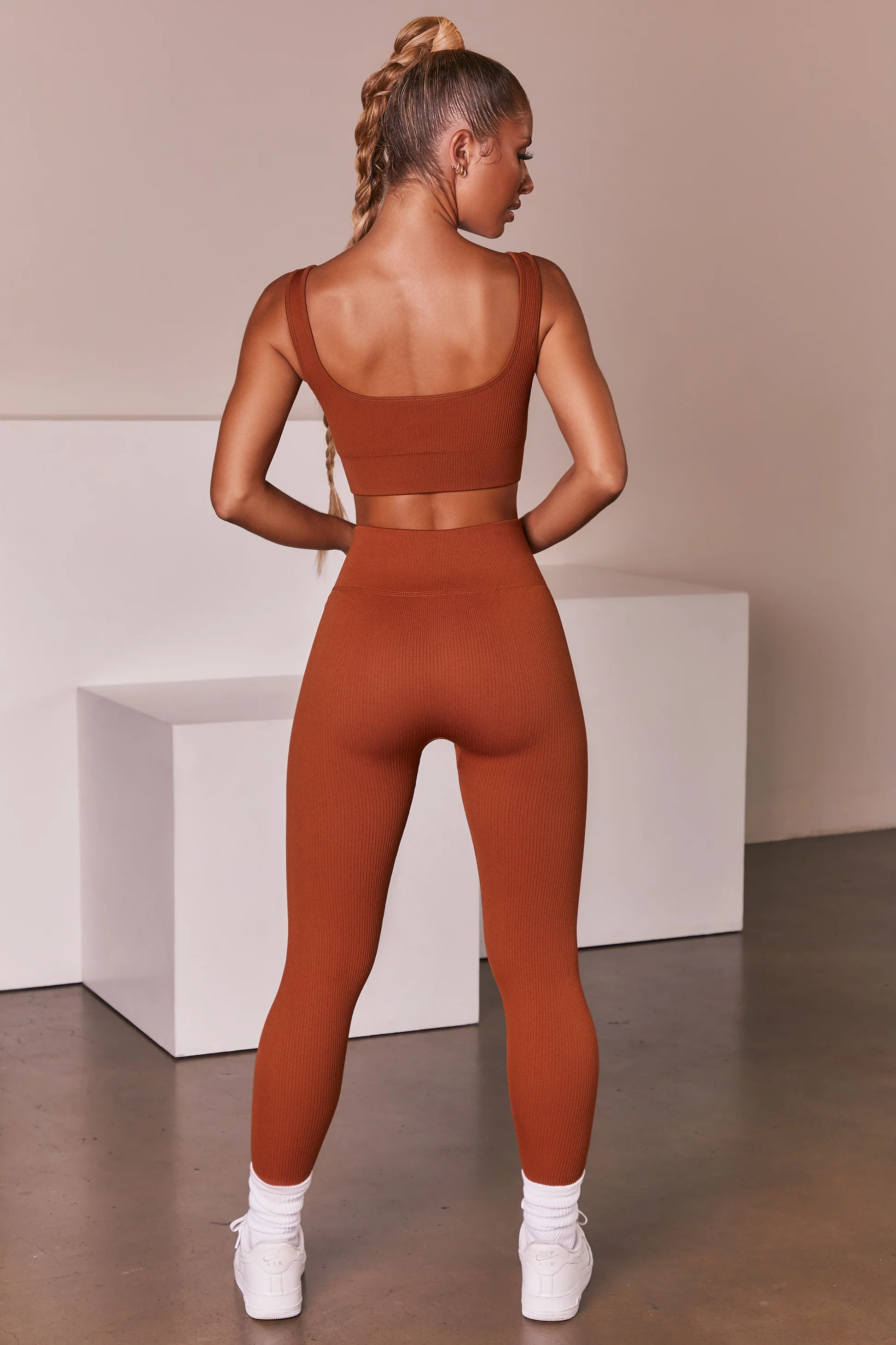 Ribbed Full Length Leggings in Light Brown