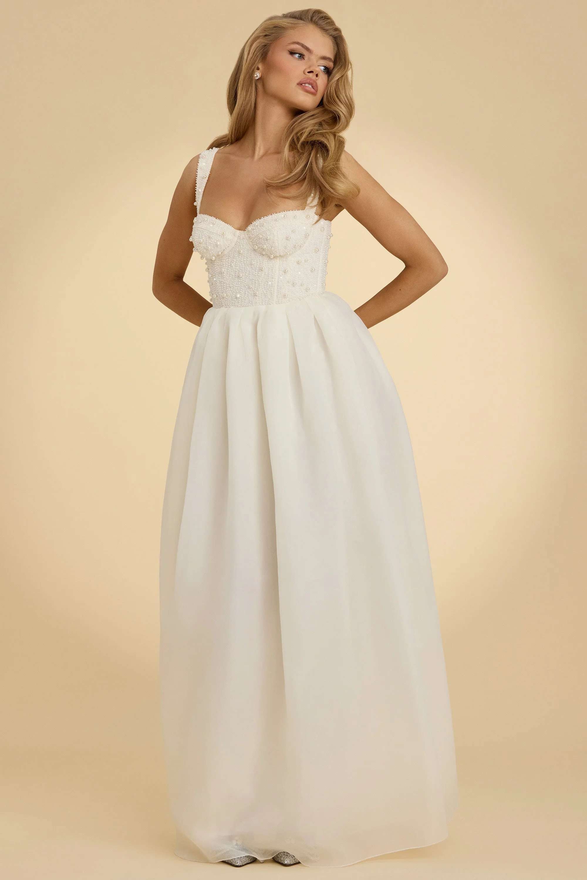 Embellished Corset Gown in White