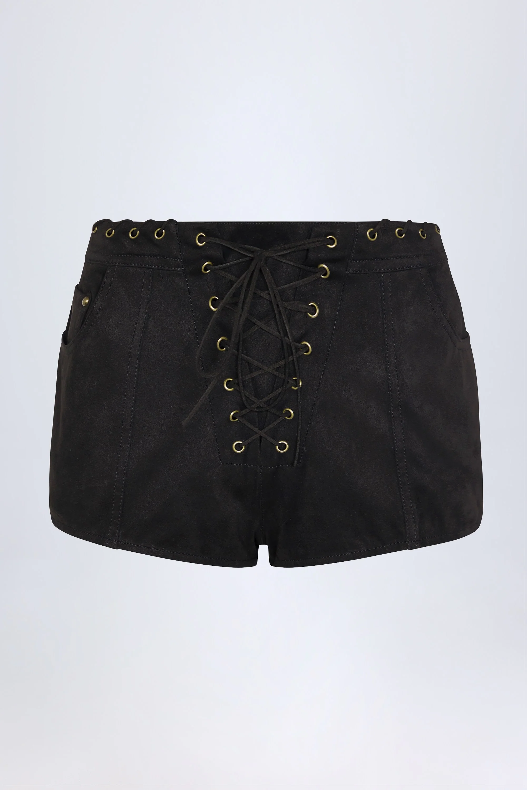 Lace-Up Mid-Rise Shorts in Black
