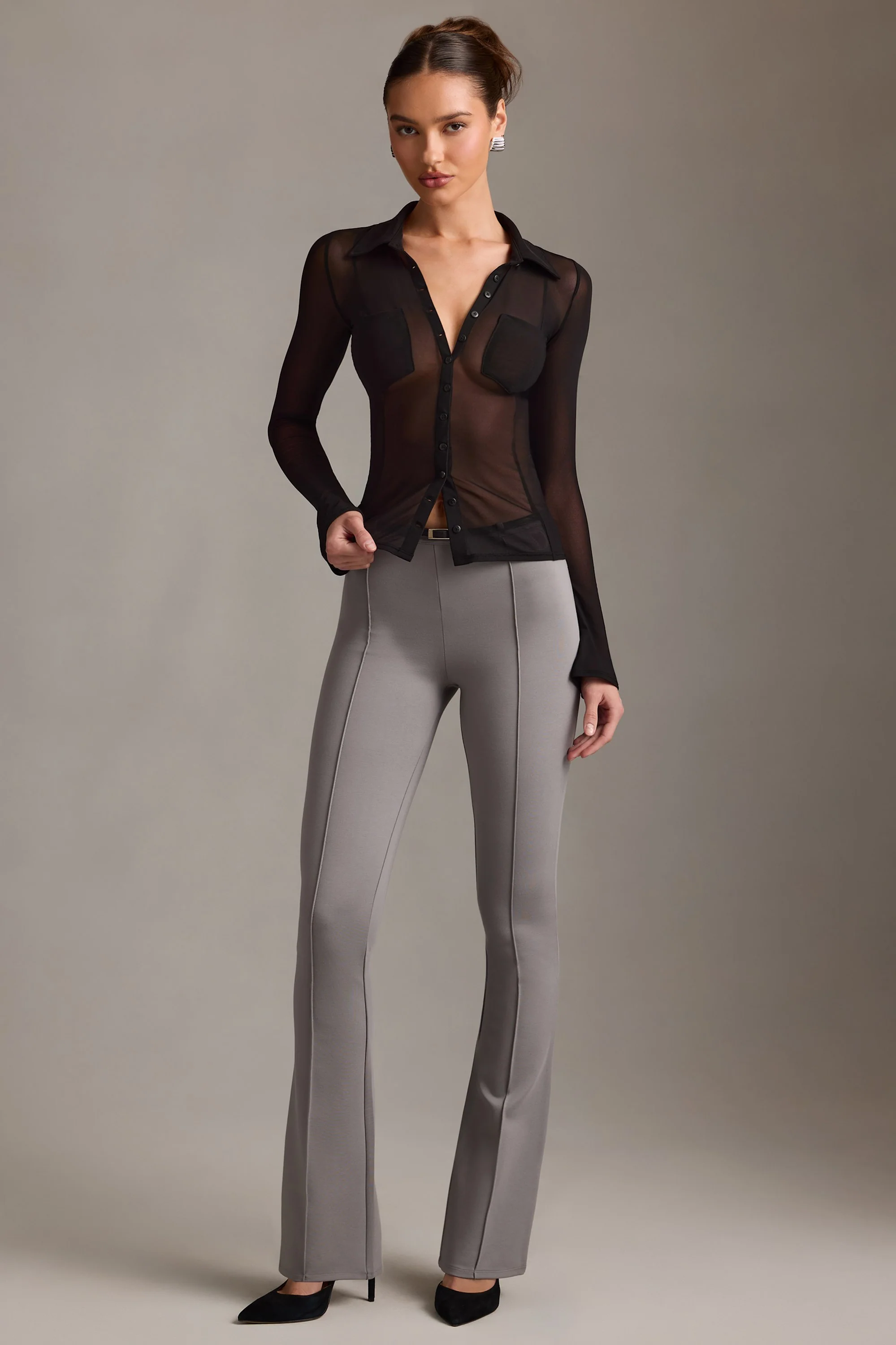 Sheer Long-Sleeve Shirt in Black