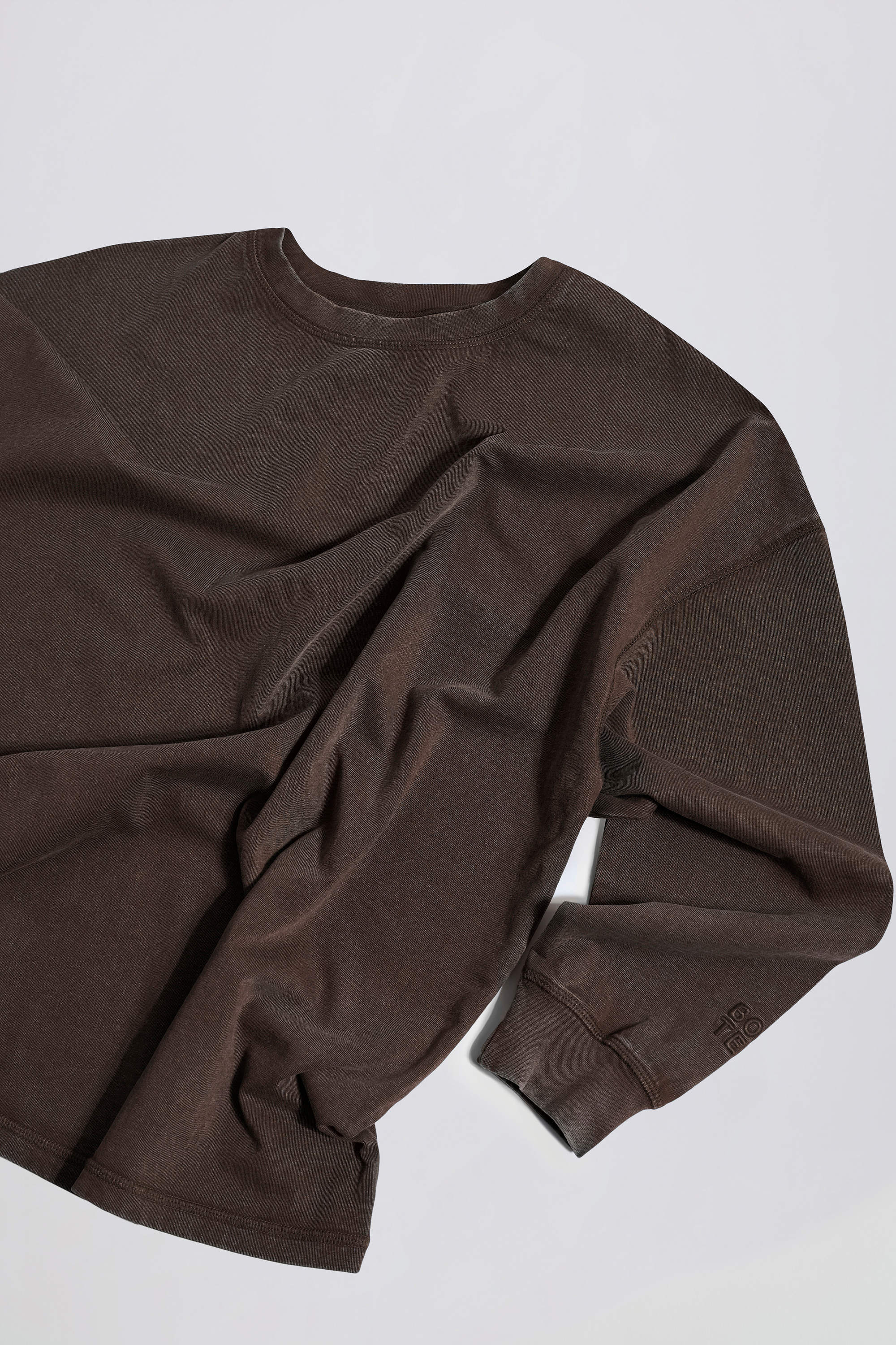 Acid Wash Long-Sleeve Oversized T-Shirt in Brown