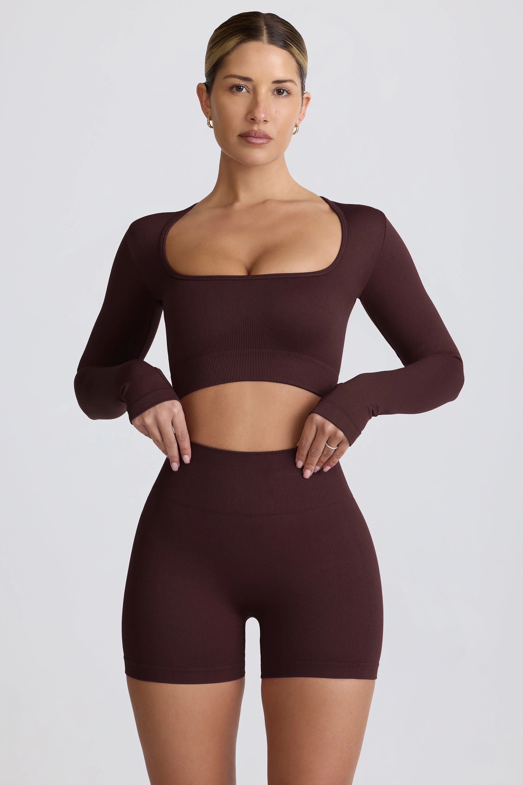 Super Sculpt Seamless High-Waist Mini Shorts in Chocolate