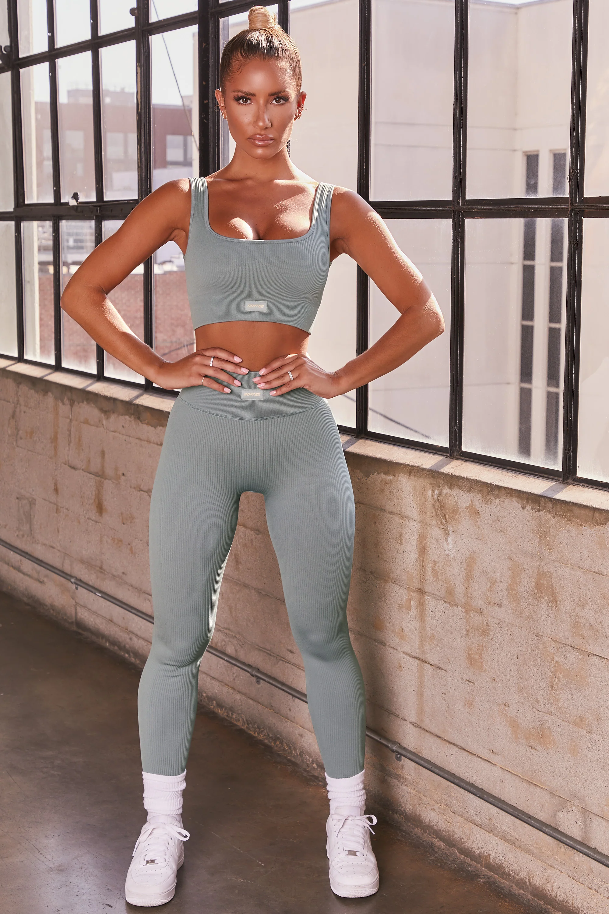 Ribbed Full Length Leggings in Teal