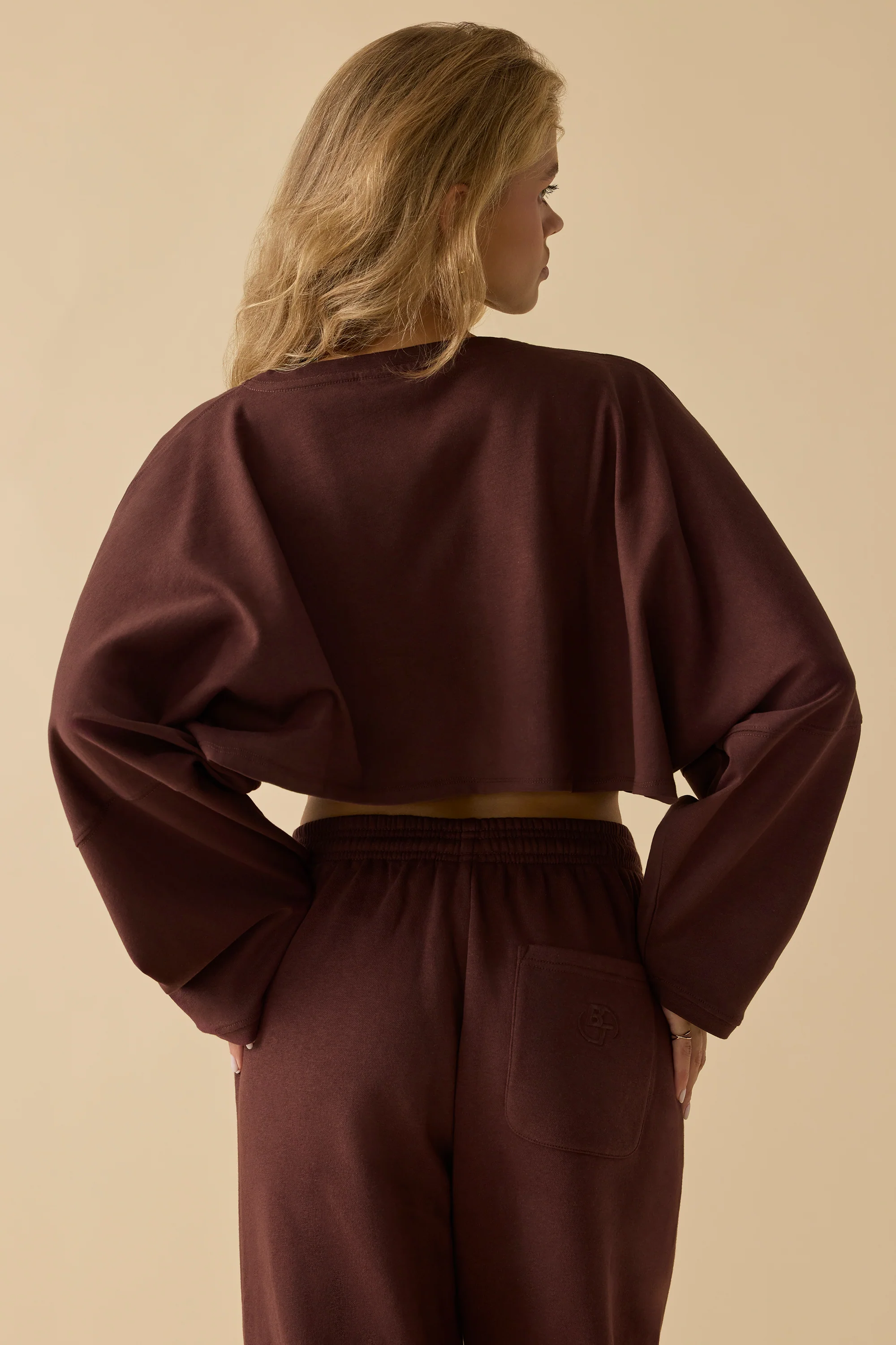 Oversized Long Sleeve Crop Top in Mahogany