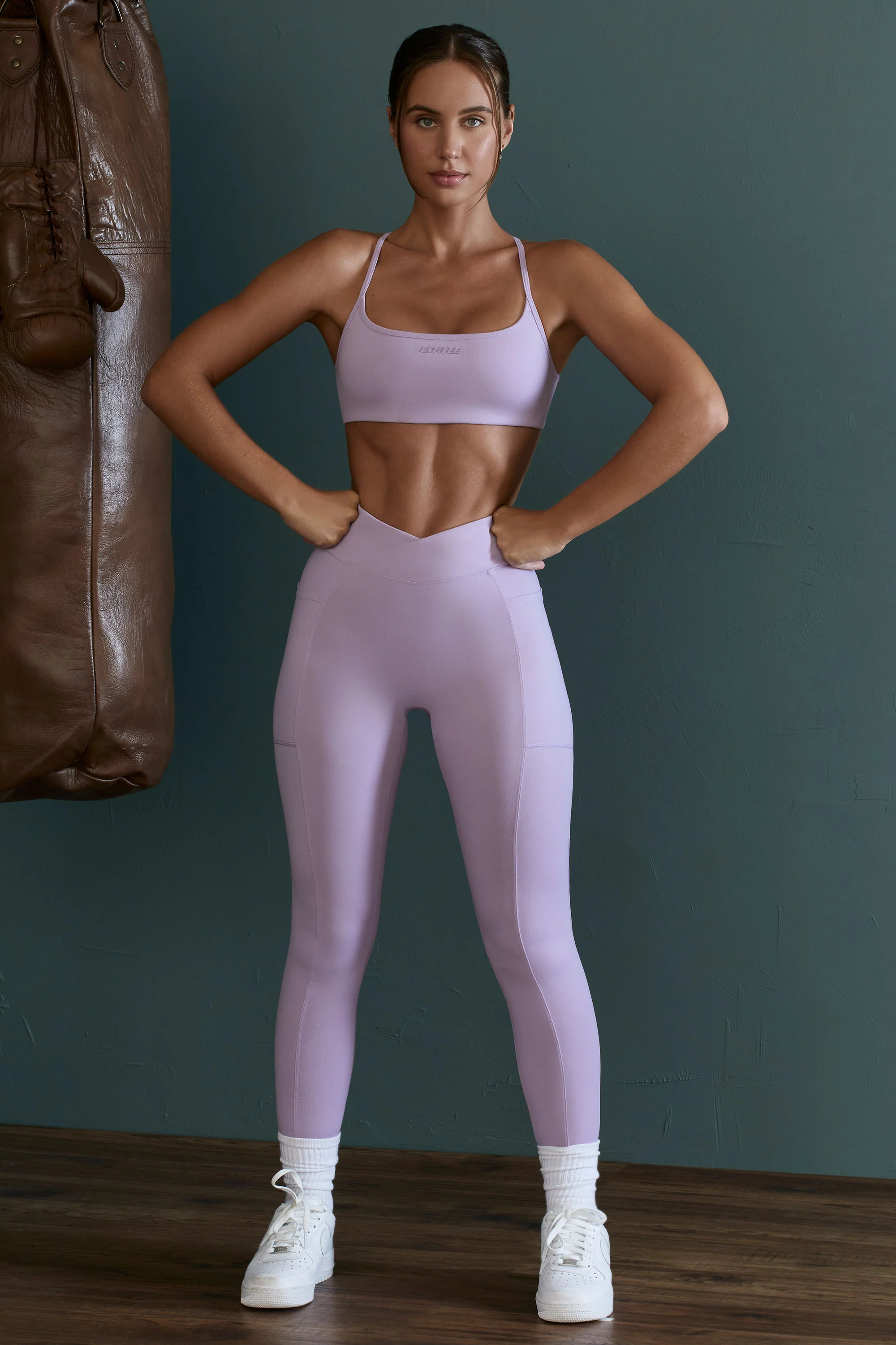 Scoop Neck Open Back Sports Bra in Lilac
