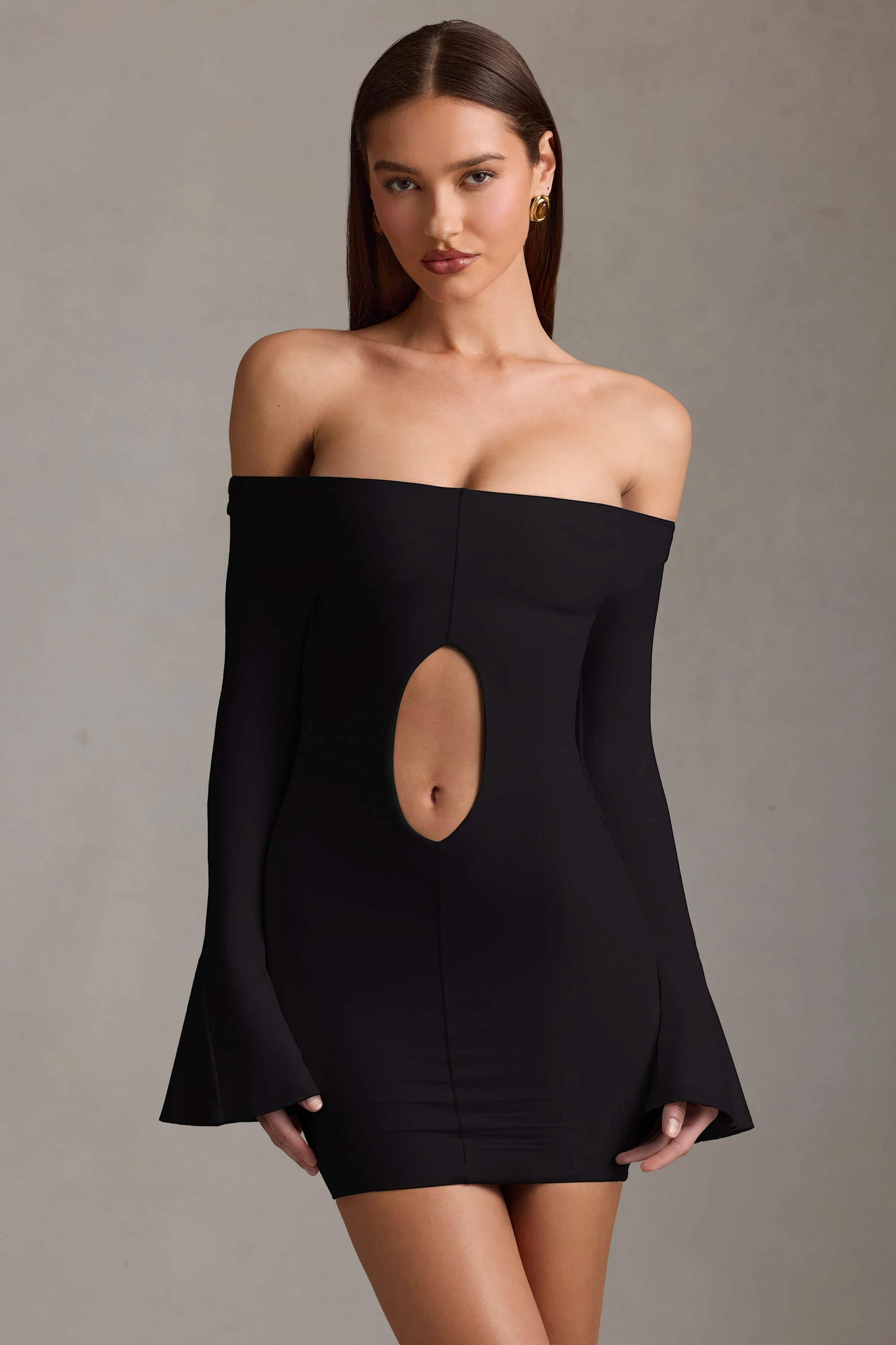 Off-Shoulder Cut-Out Mini Dress in Black