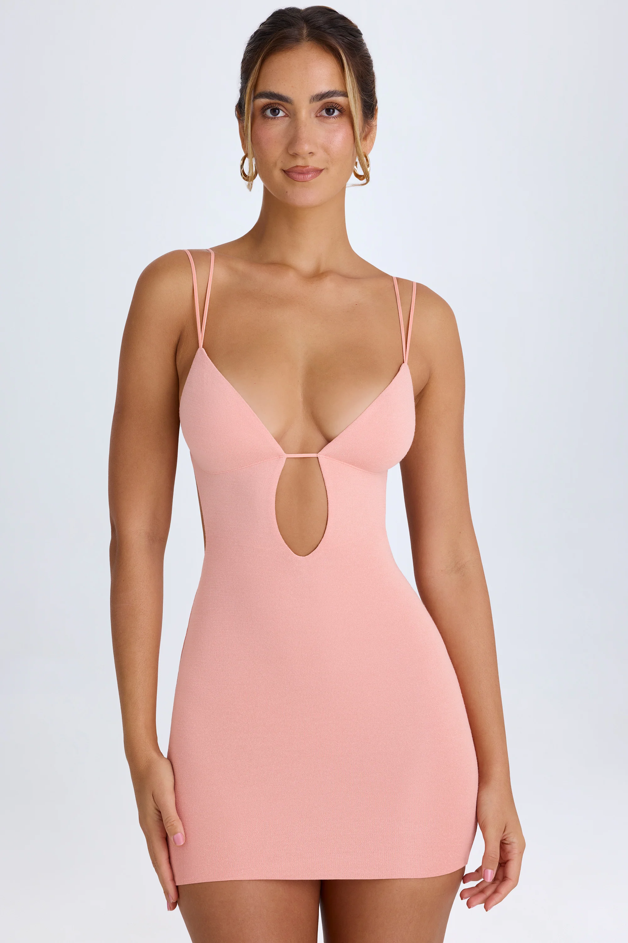 Cut-Out Open-Back Mini Dress in Apricot Pink