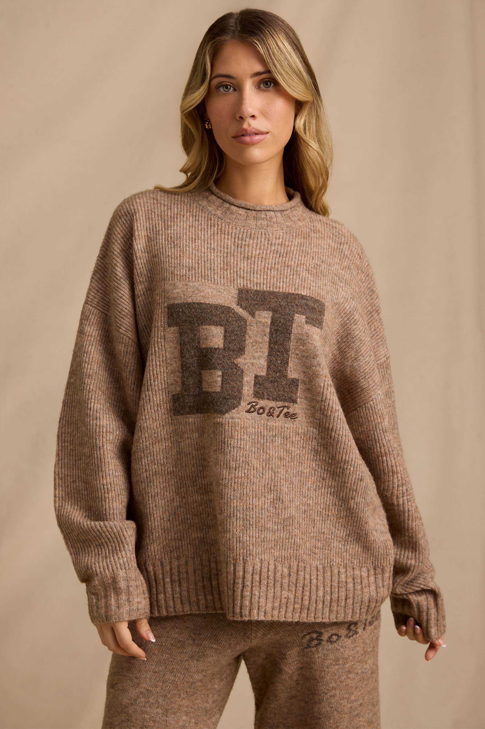 Oversized Knit Jumper in Brown Marl