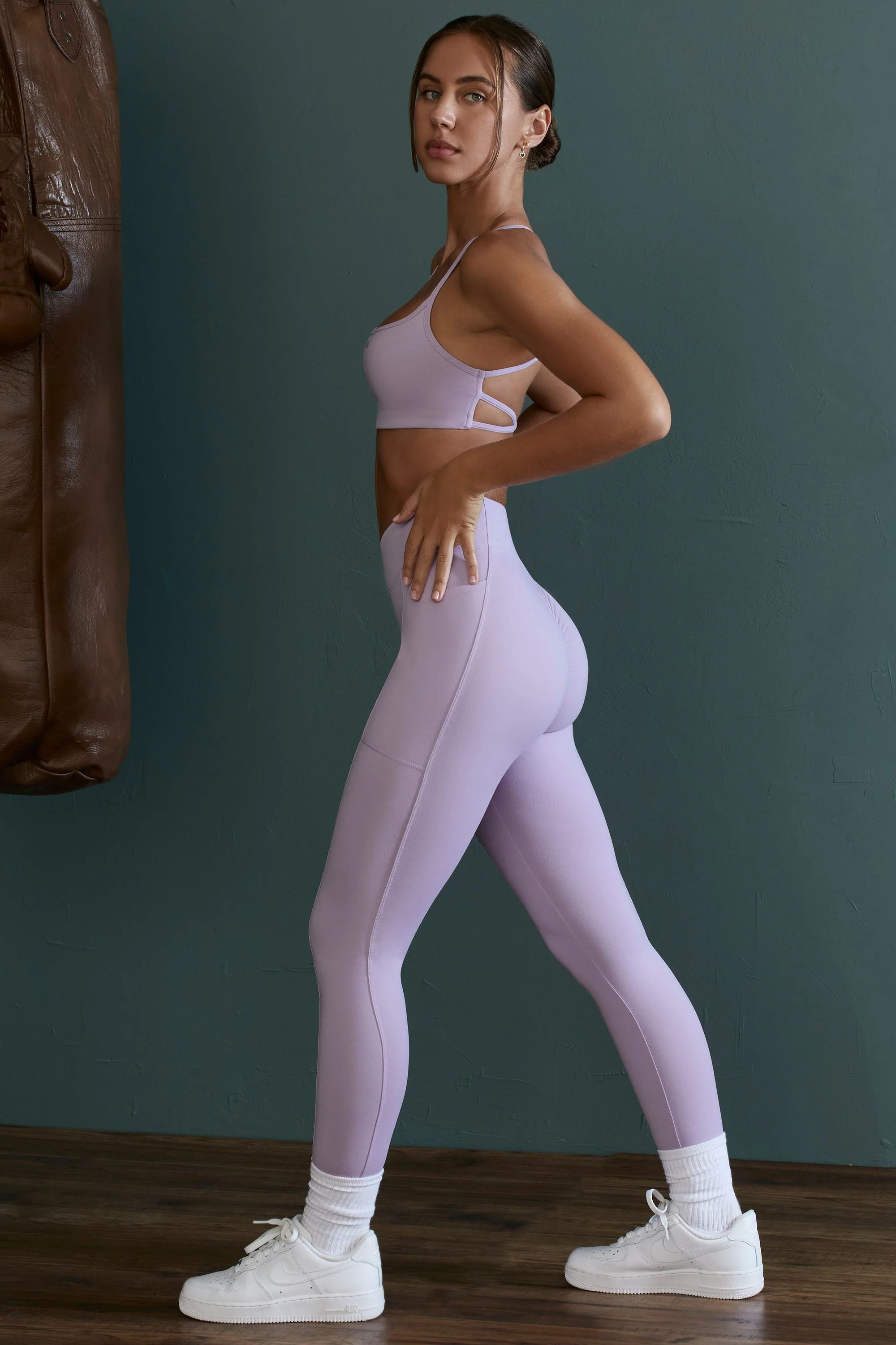 Scoop Neck Open Back Sports Bra in Lilac