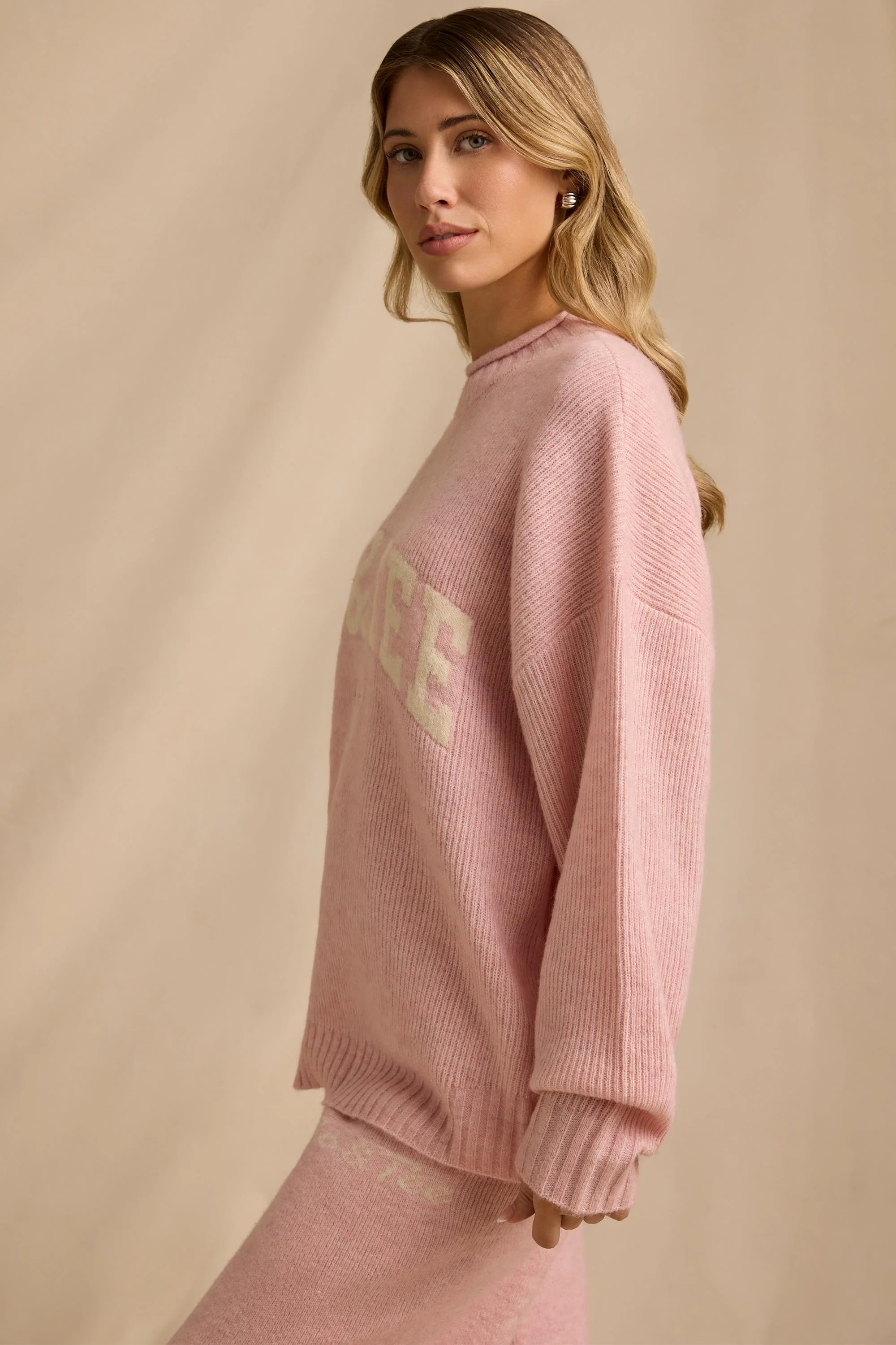 Oversized Knit Jumper in Blush Pink