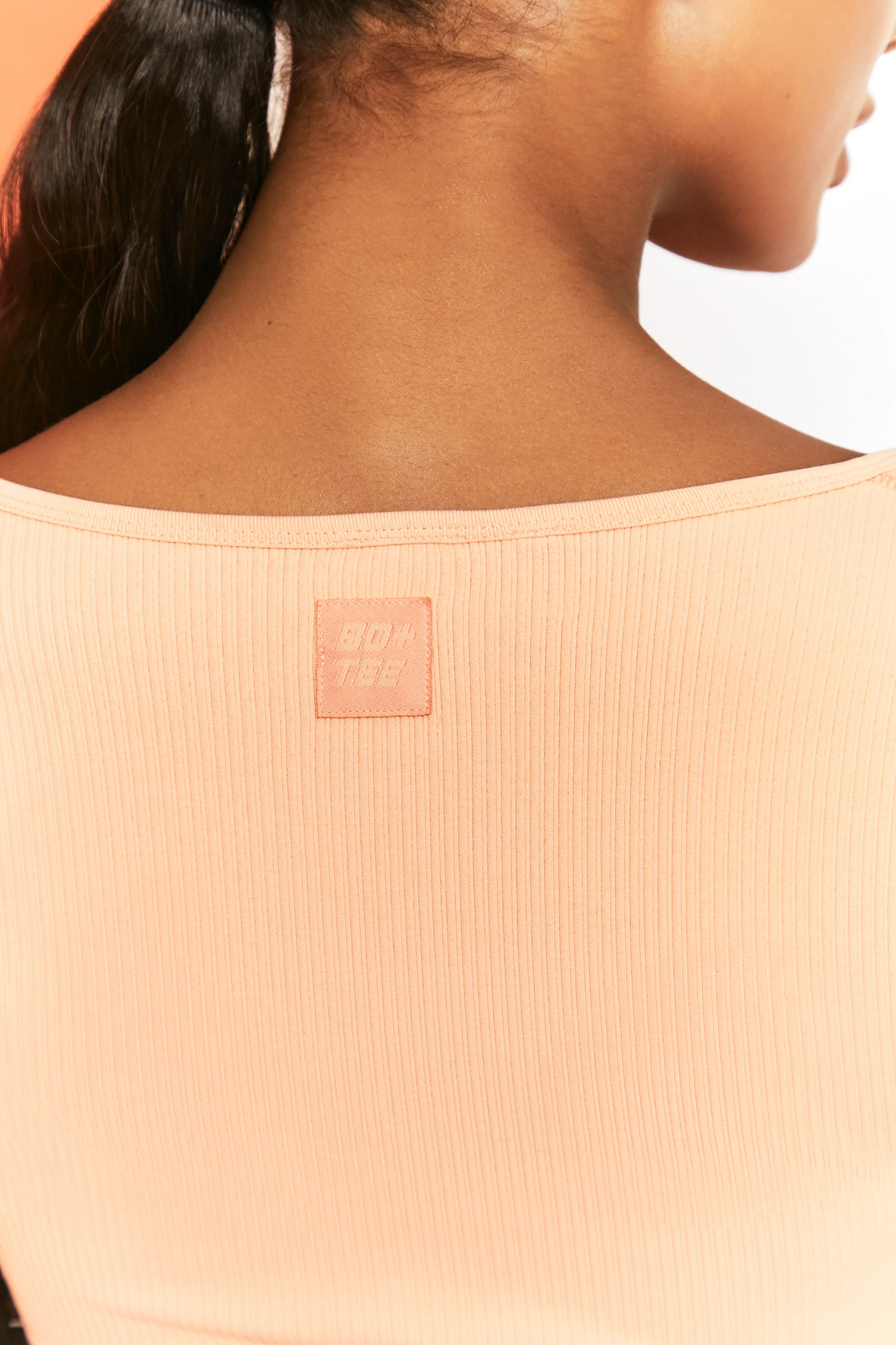 Time Check Ribbed Long Sleeve Crop Top in Peach
