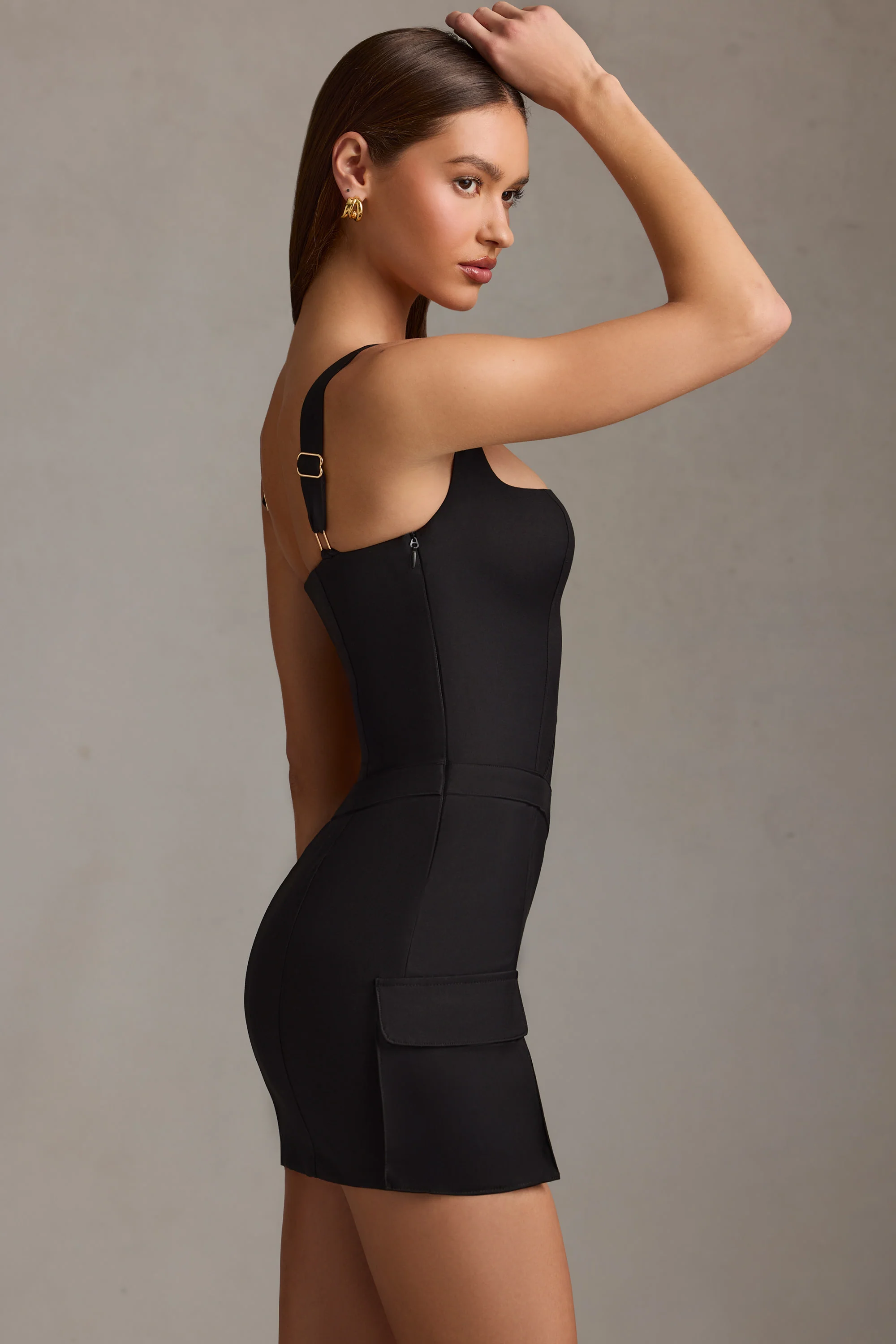 Belted Cut-Out Mini Dress in Black