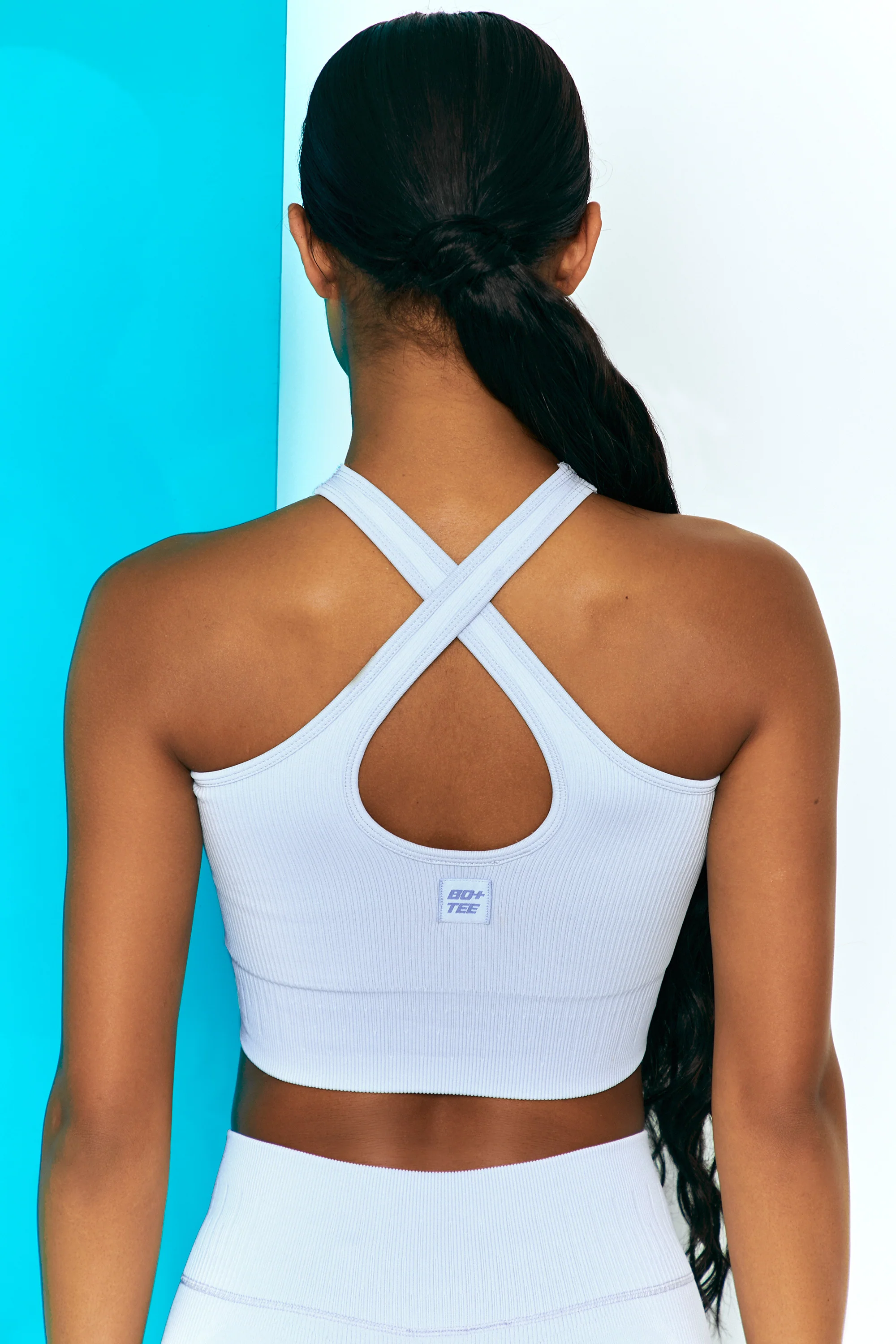 Ribbed Halter Crop Top in Cool Blue