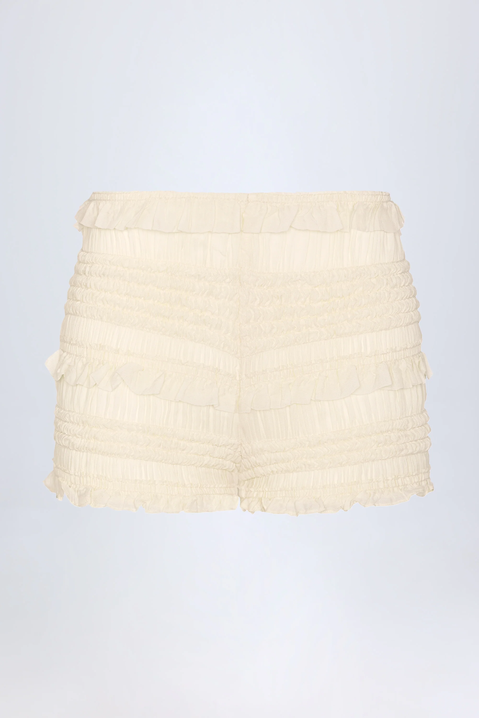 Ruffled Mid-Rise Shorts in Ivory