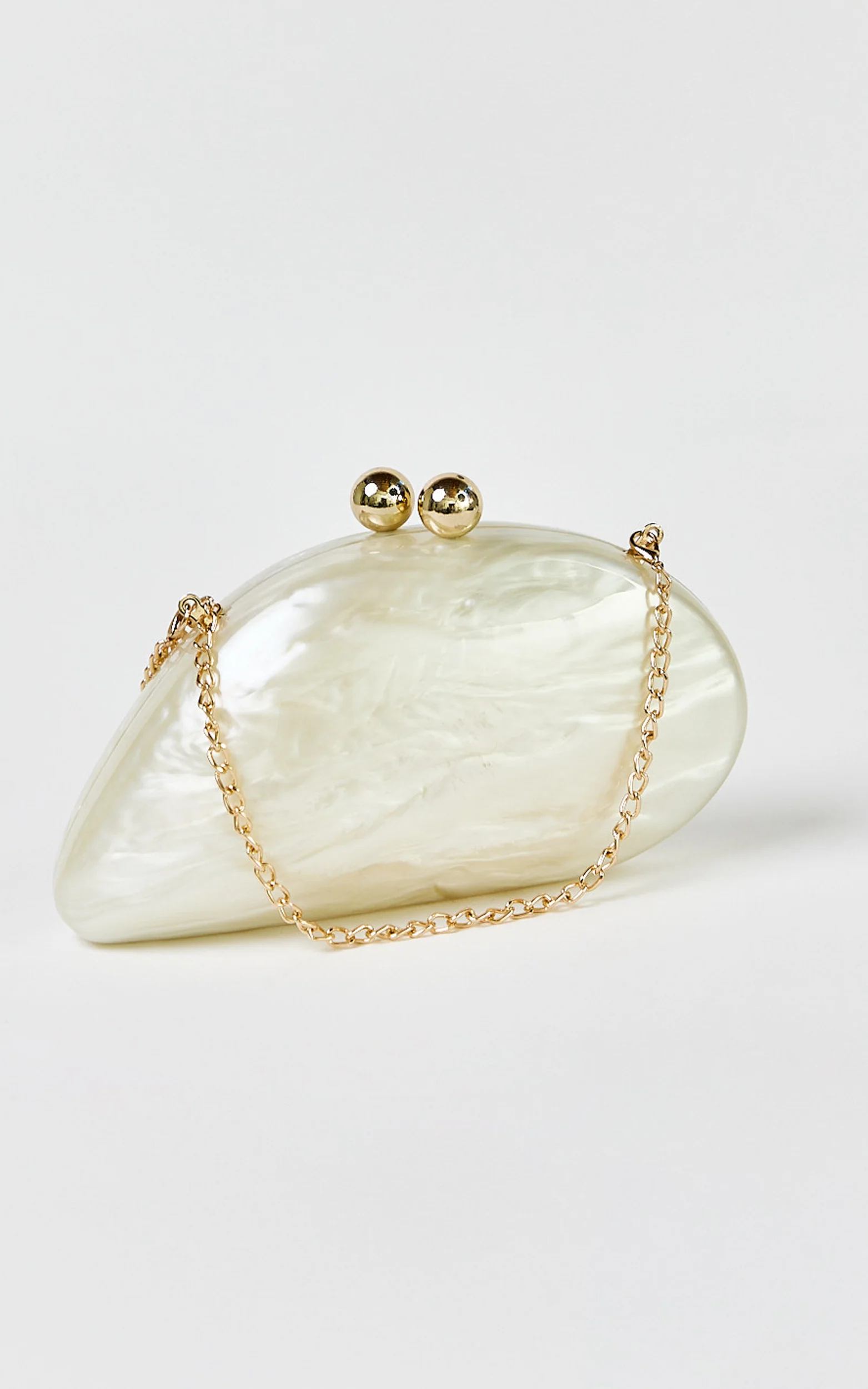 Nami Clutch Bag with Hardware Detail in Pearl - Nami Clutch Bag with Hardware Detail in Pearl