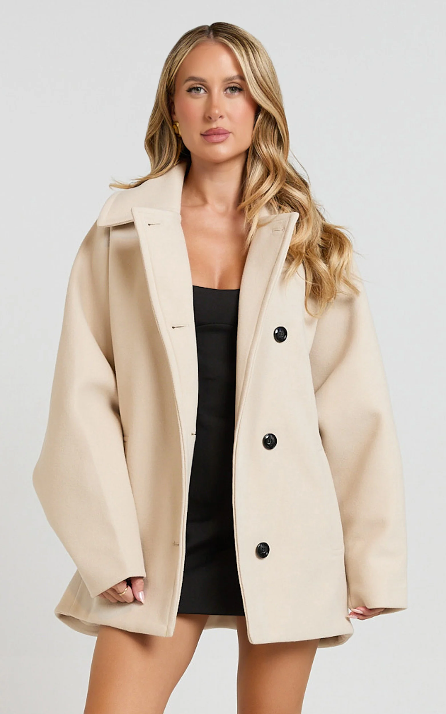 Claudia Coat - Button Front Closure Coat in Beige