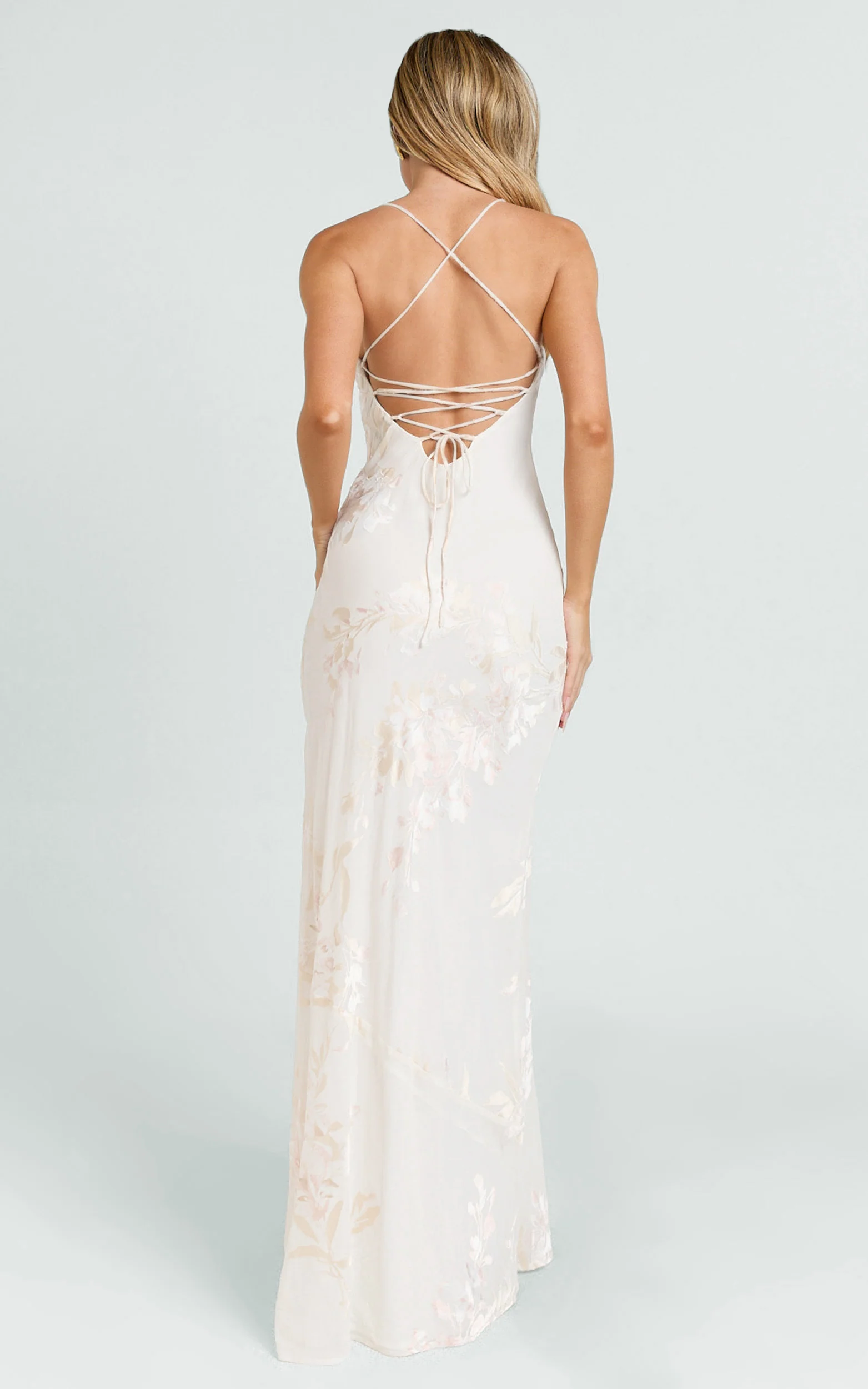 Chrissy Maxi Dress - Square Neck Lace Back Fit And Flare Dress in Ivory