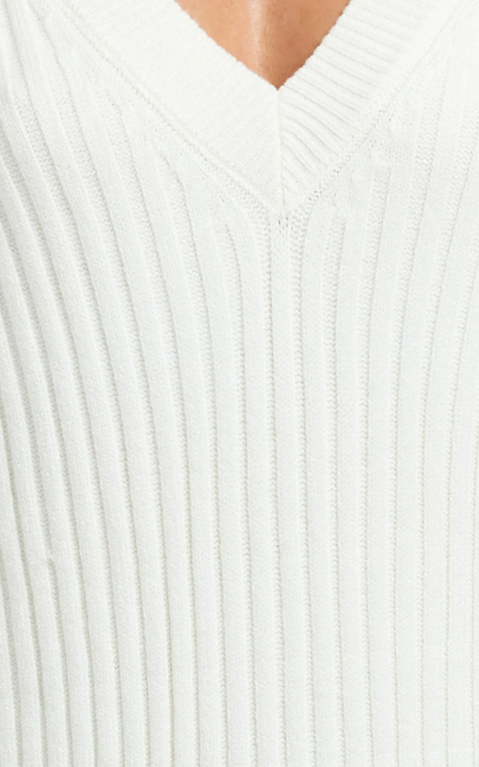 Kartia Midi Dress - V Neck Knit Dress in Off White